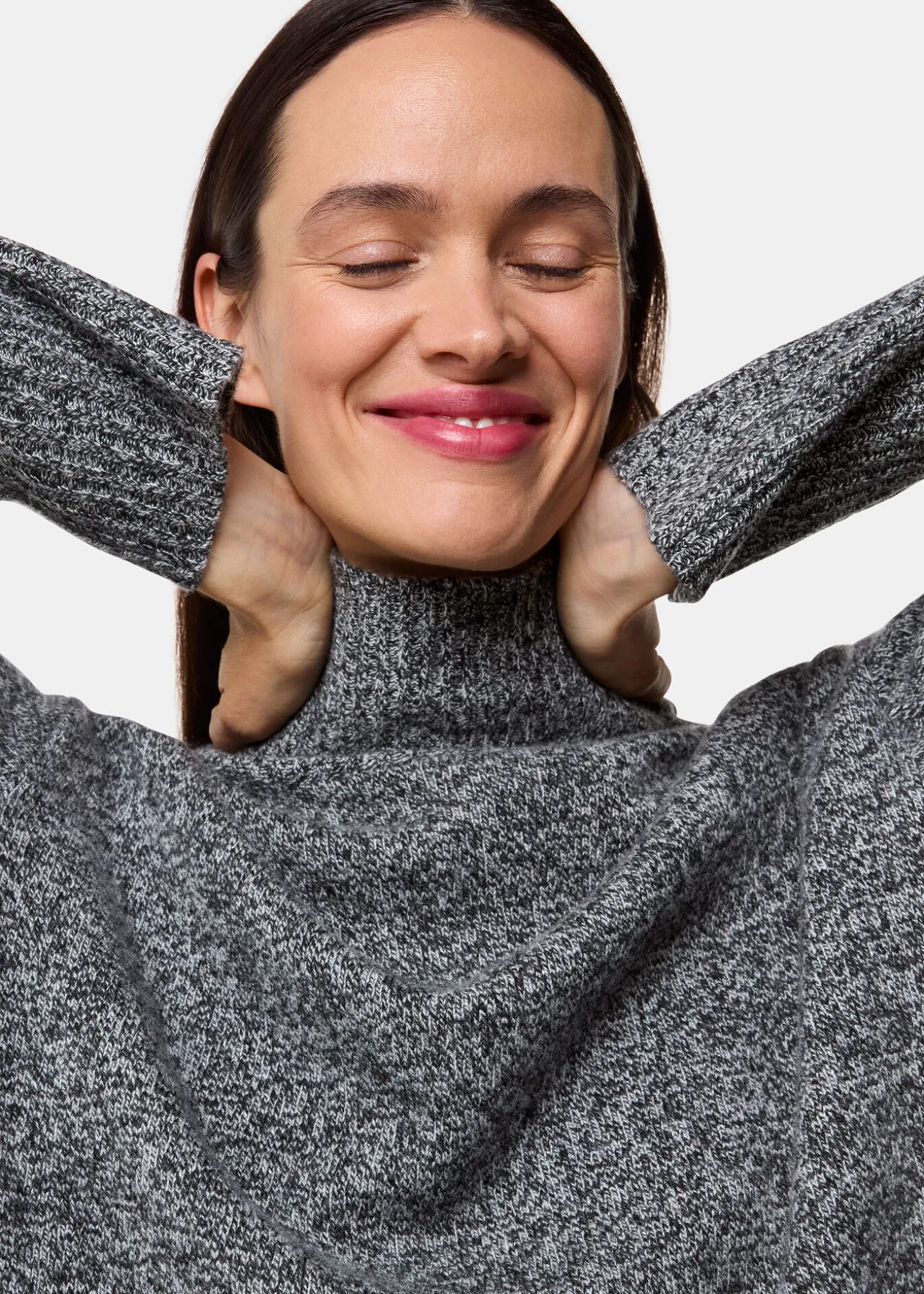 Grey Wool Fleck Funnel Neck Knit