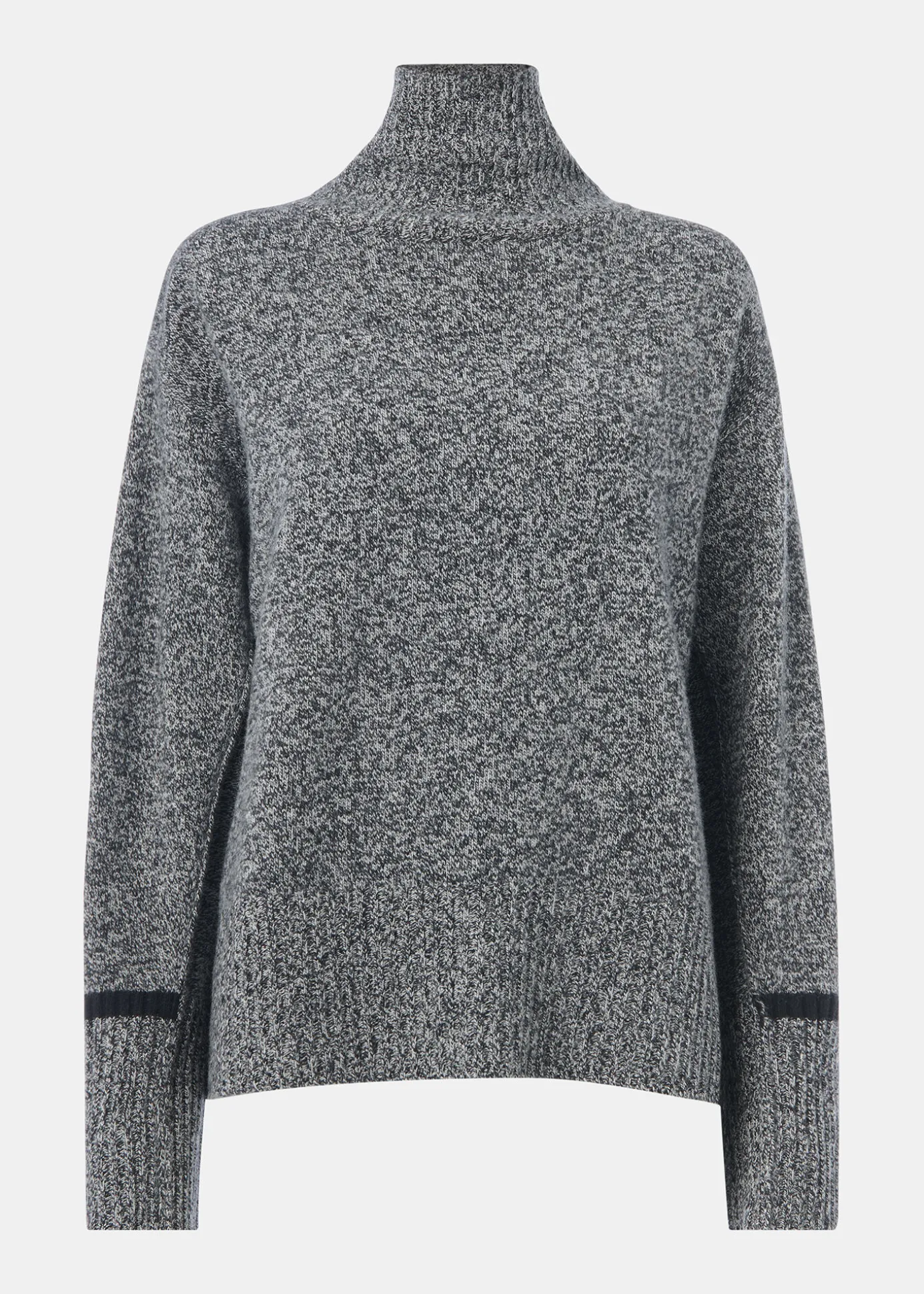 Grey Wool Fleck Funnel Neck Knit
