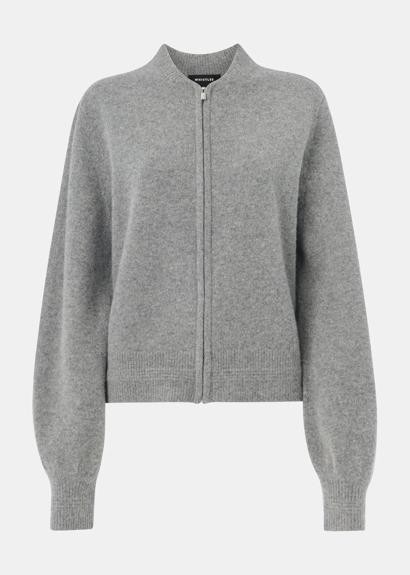 Grey Zip Front Bomber Knit