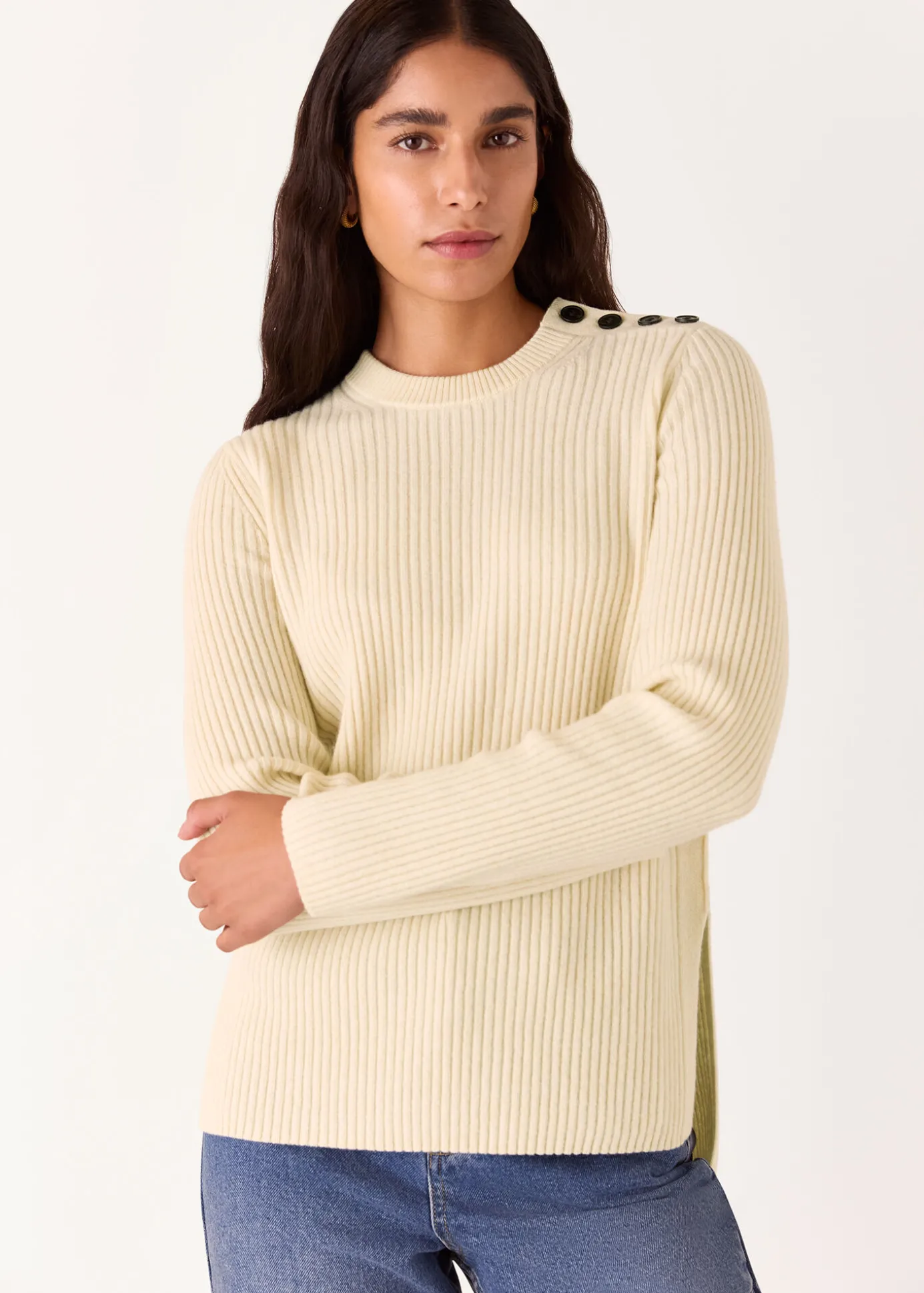 Ivory Button Detail Longline Knit