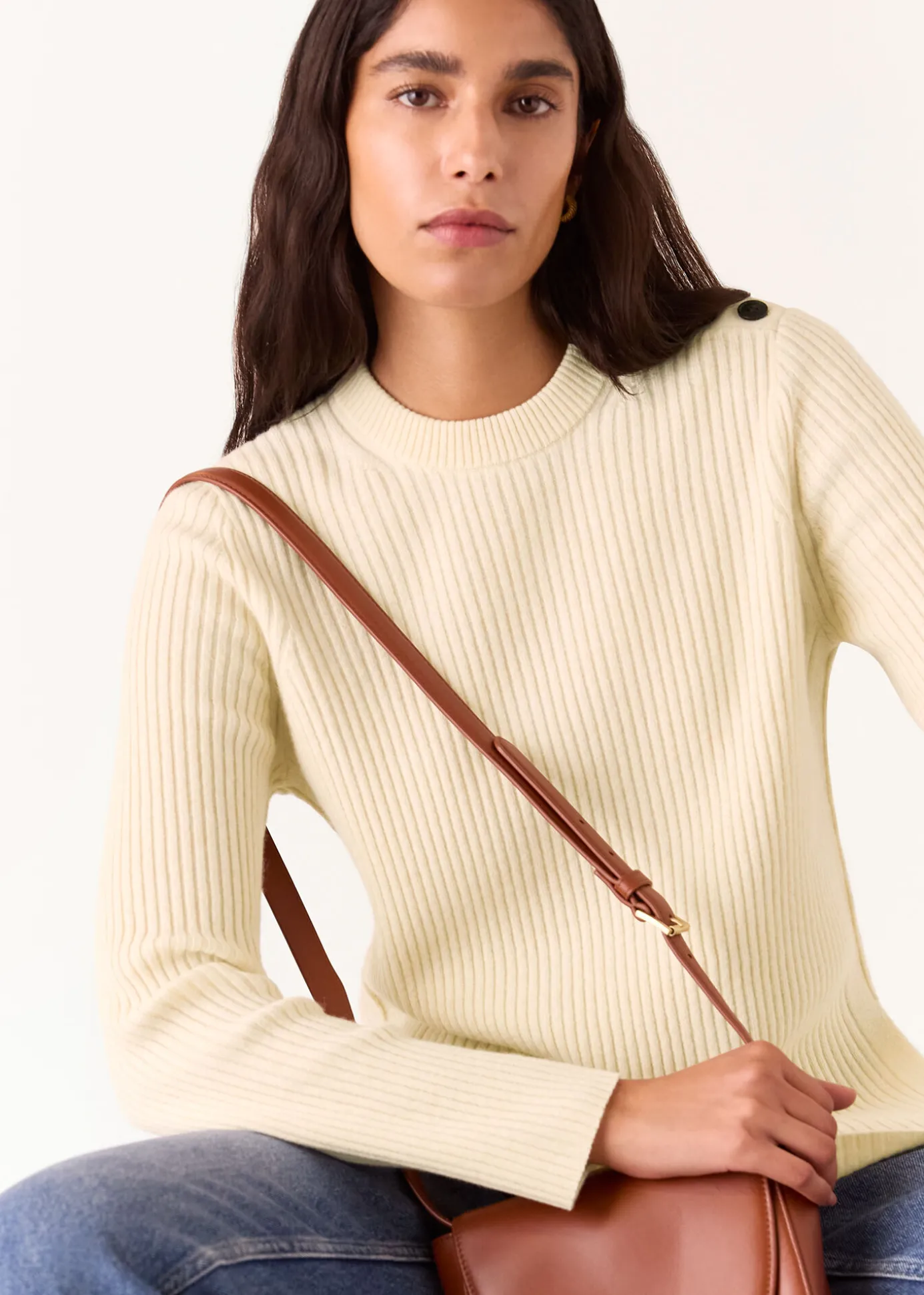 Ivory Button Detail Longline Knit