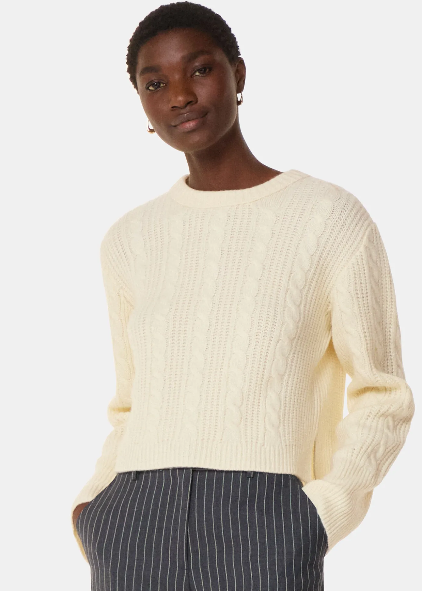 Ivory Cable Detail Crew Neck Knit