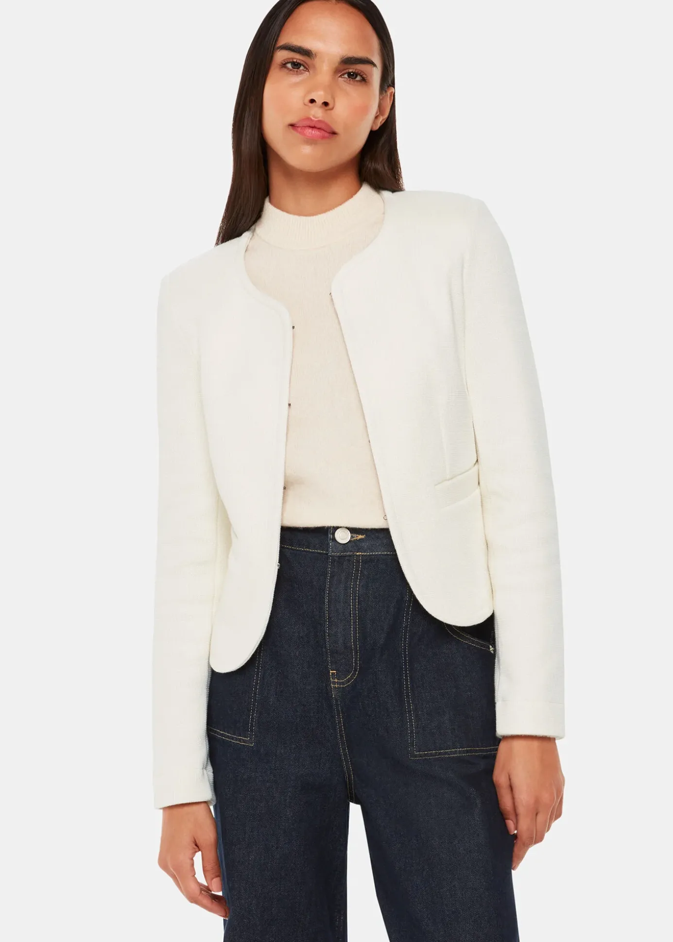 Ivory Collarless Jersey Jacket