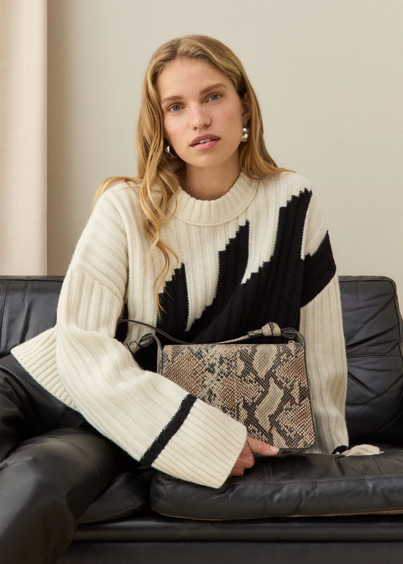 Ivory Graphic Intarsia Wool Knit