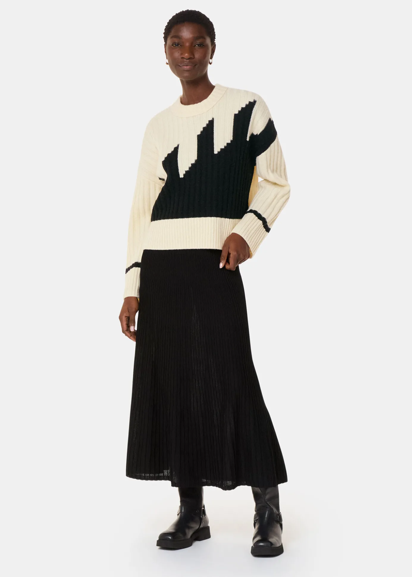 Ivory Graphic Intarsia Wool Knit