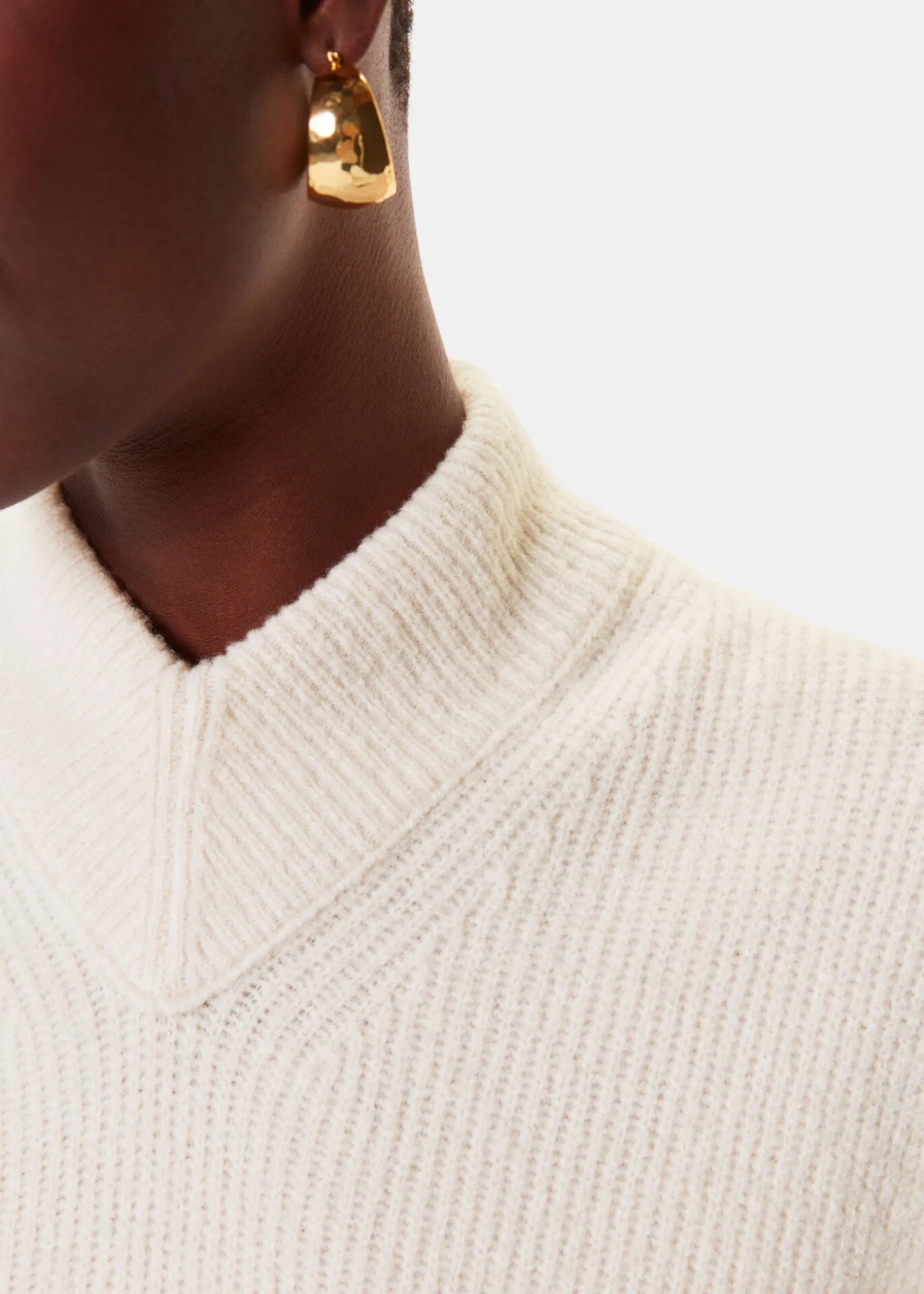 Ivory High V Neck Wool Mix Tank