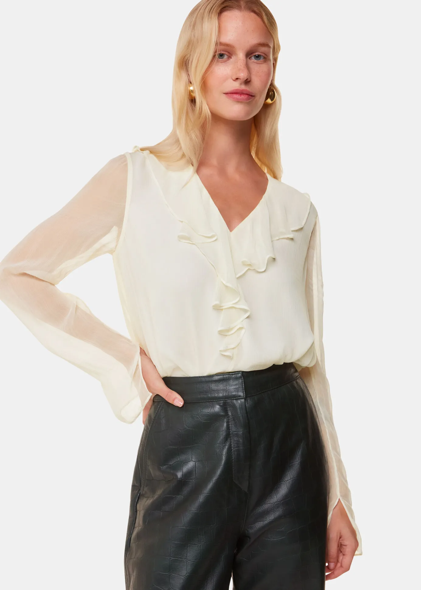 Ivory Ruffle Collar Detail Blouse