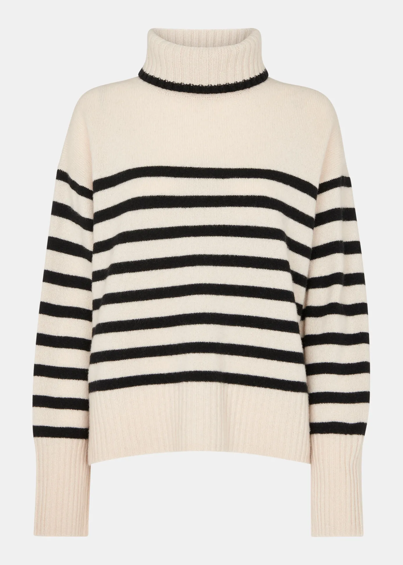 Ivory Stripe Wool Roll Neck