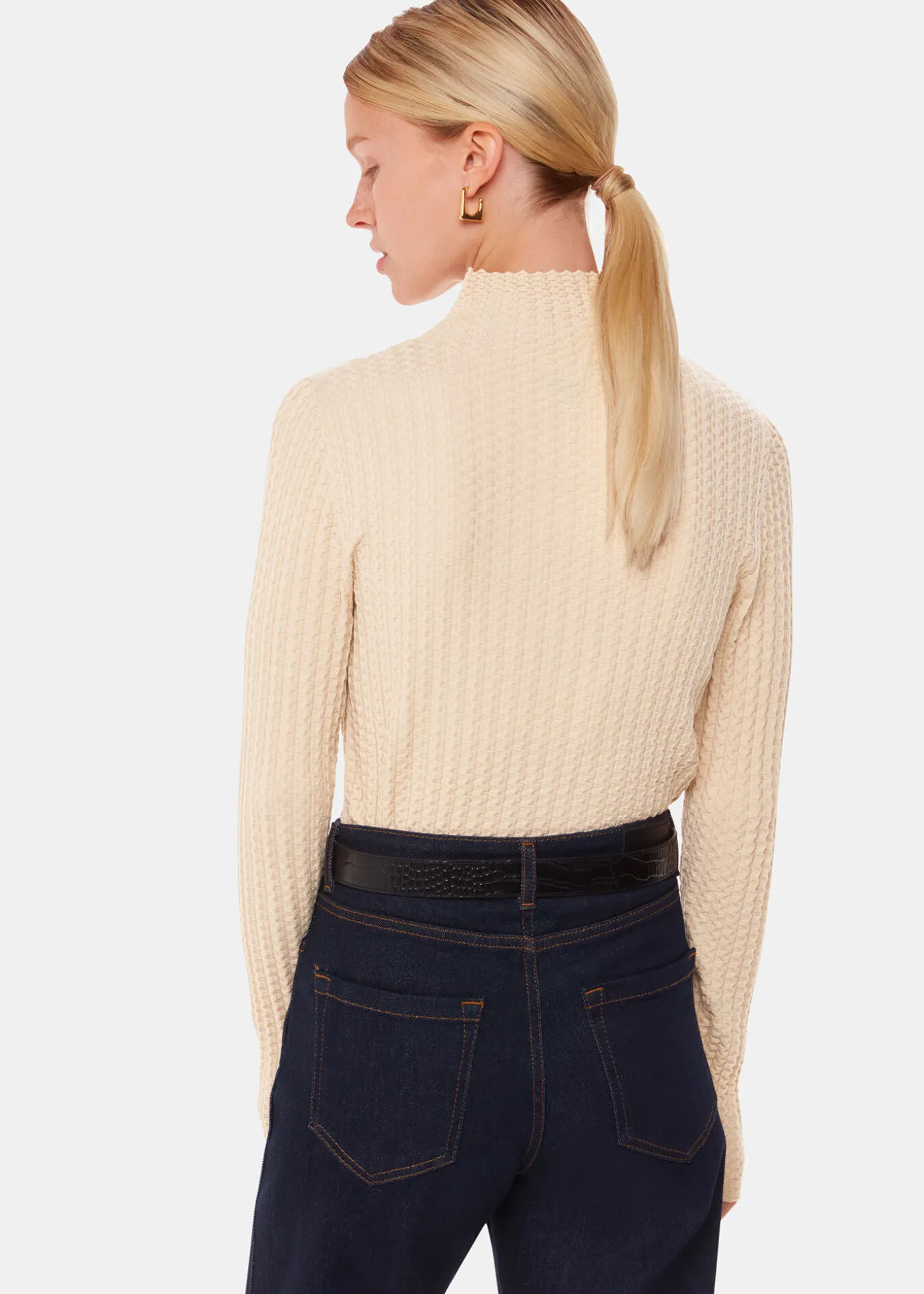 Ivory Textured Detail High Neck Knit
