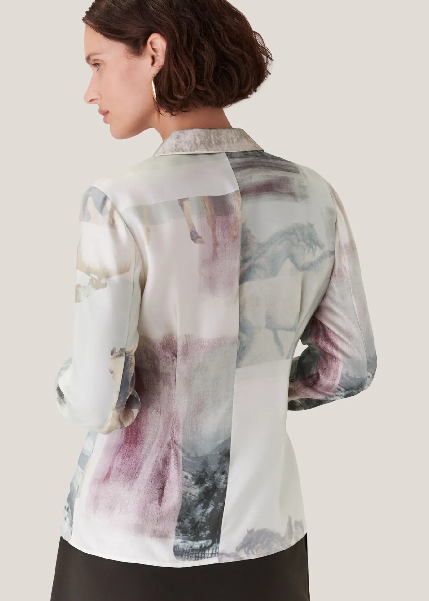 Ivory Wild Horse Print Silk Shirt