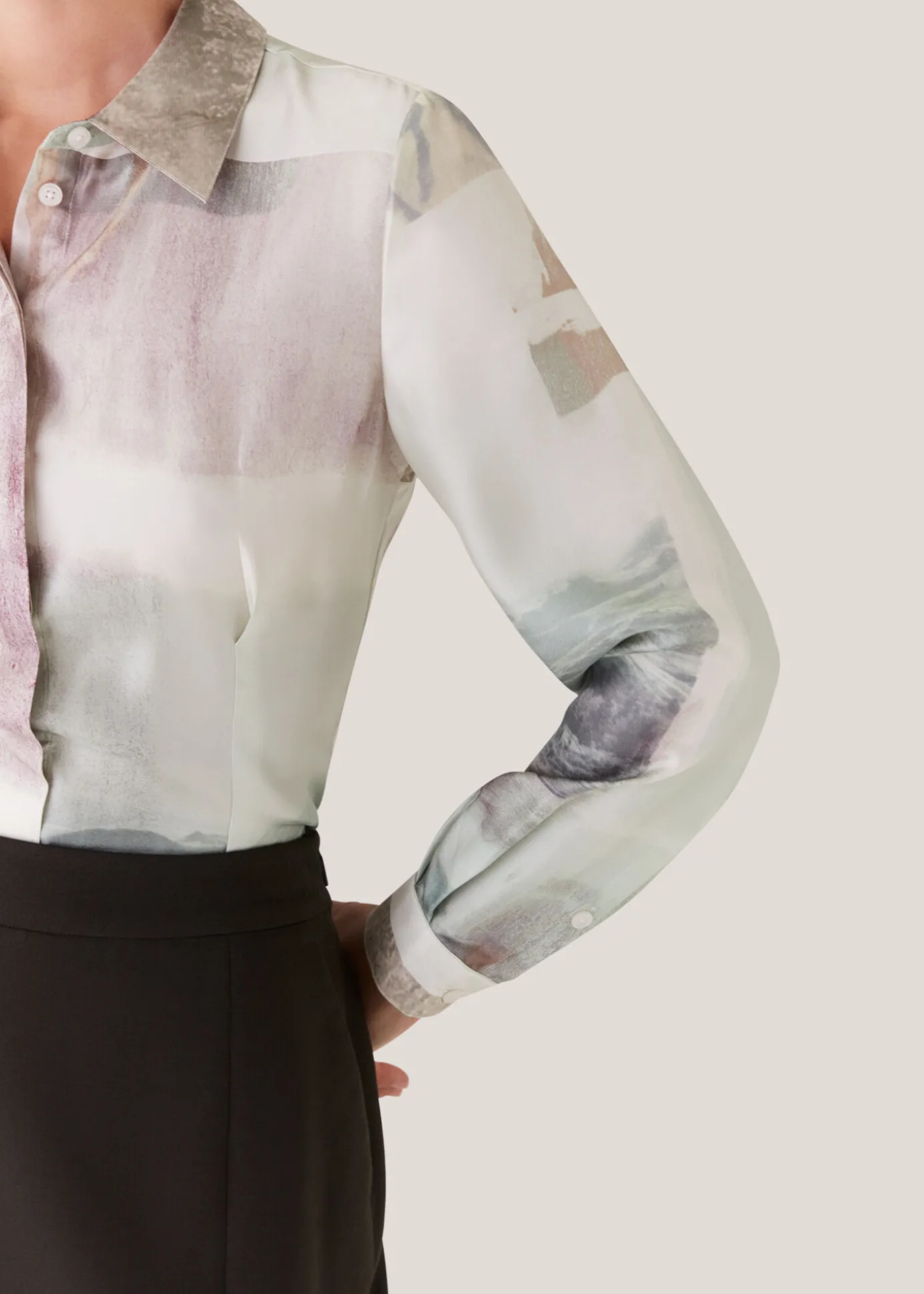 Ivory Wild Horse Print Silk Shirt