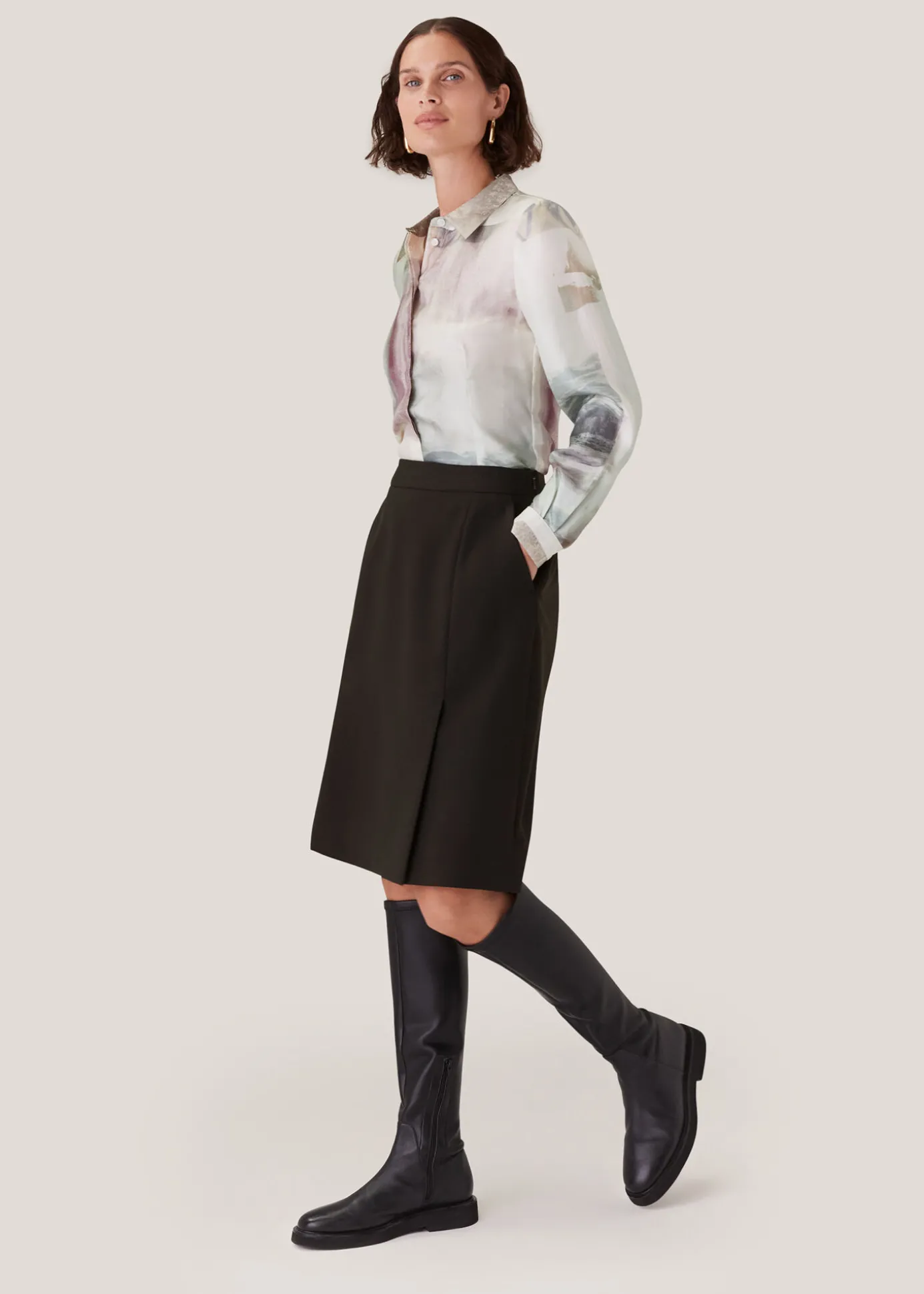 Ivory Wild Horse Print Silk Shirt