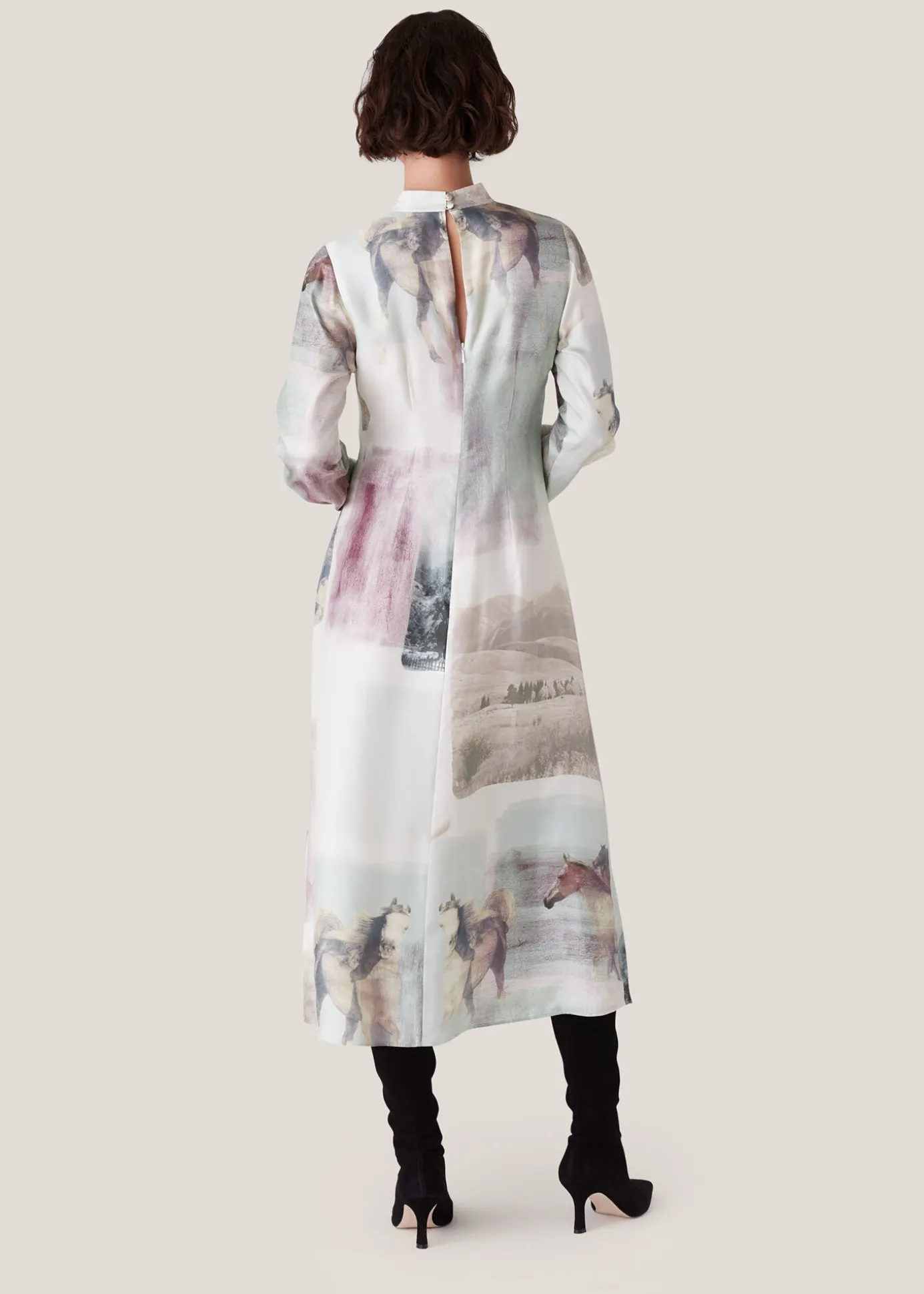 Ivory Wild Horse Print Silk Dress