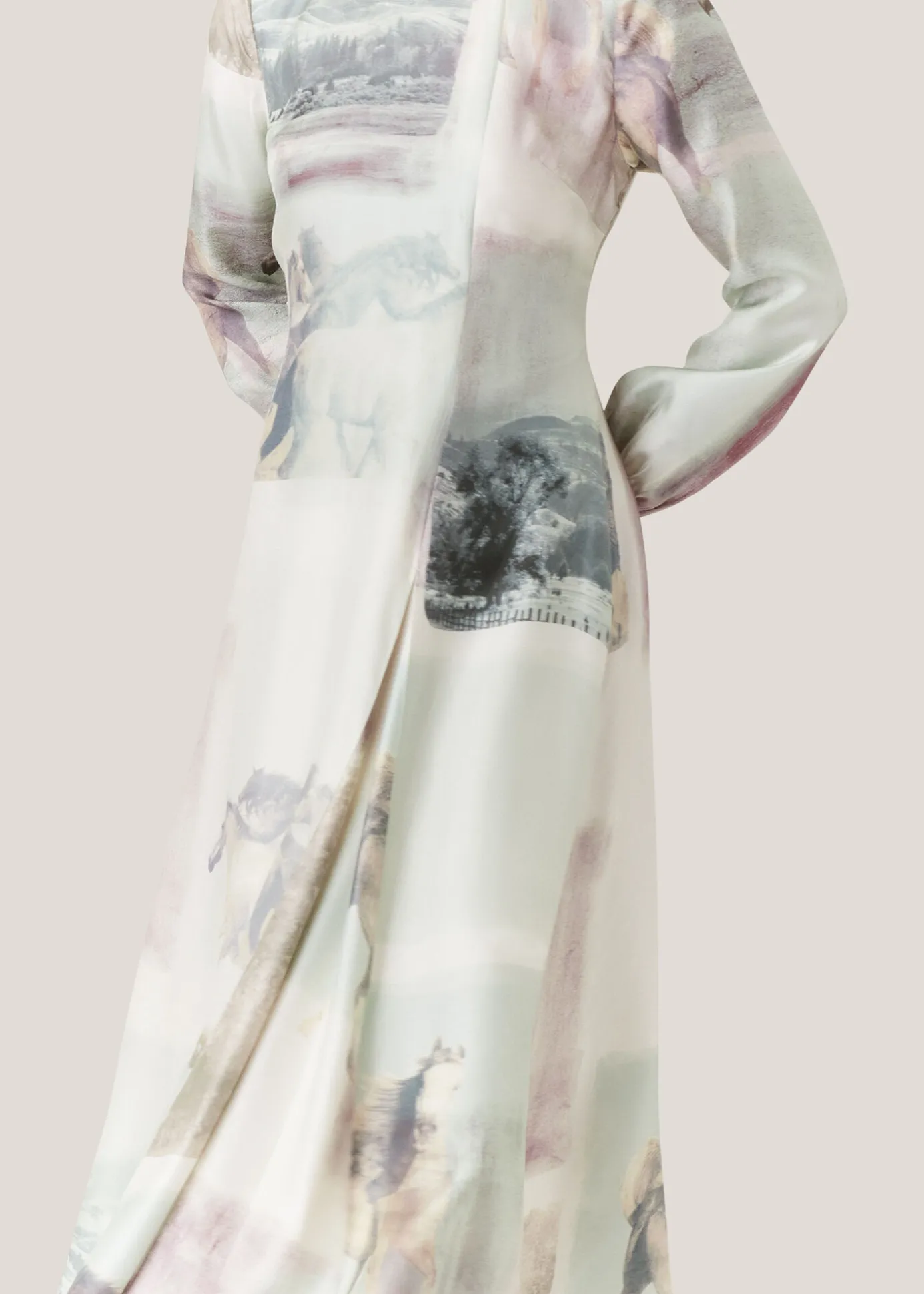 Ivory Wild Horse Print Silk Dress