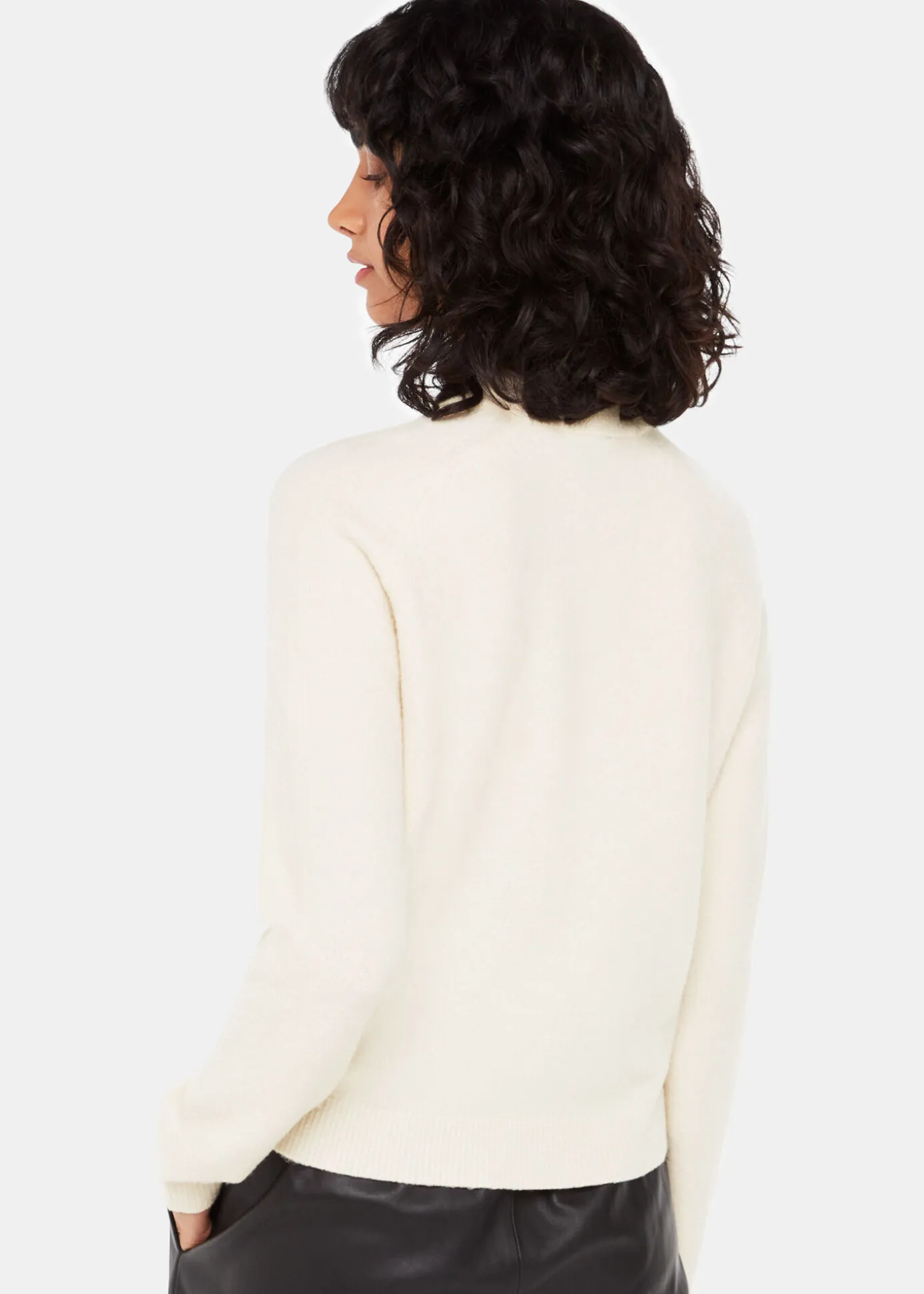 Ivory Wool Textured Crew Neck Knit