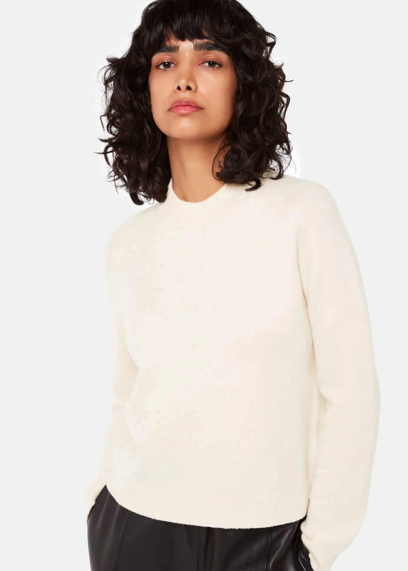 Ivory Wool Textured Crew Neck Knit