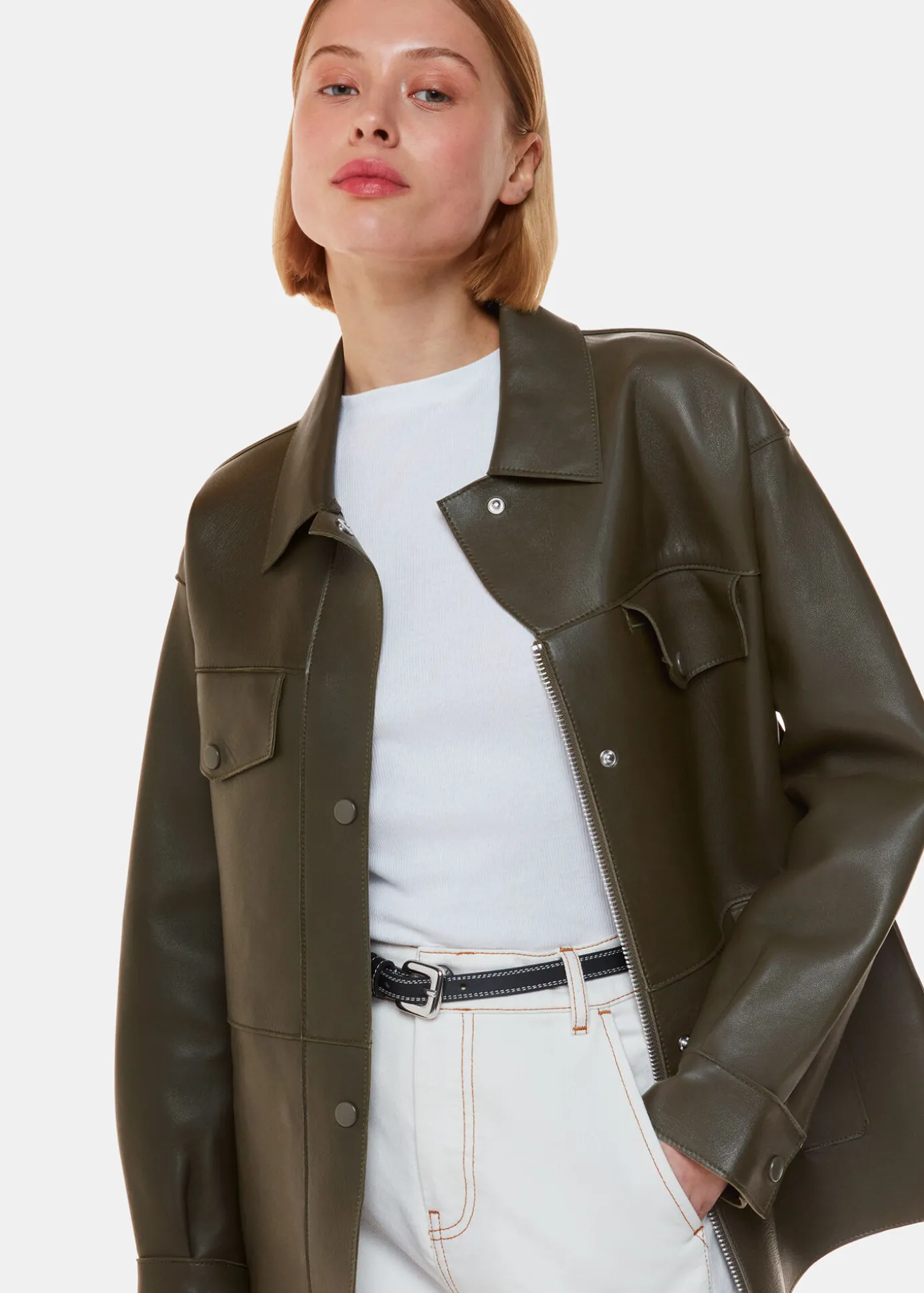 Khaki Clean Bonded Leather Jacket