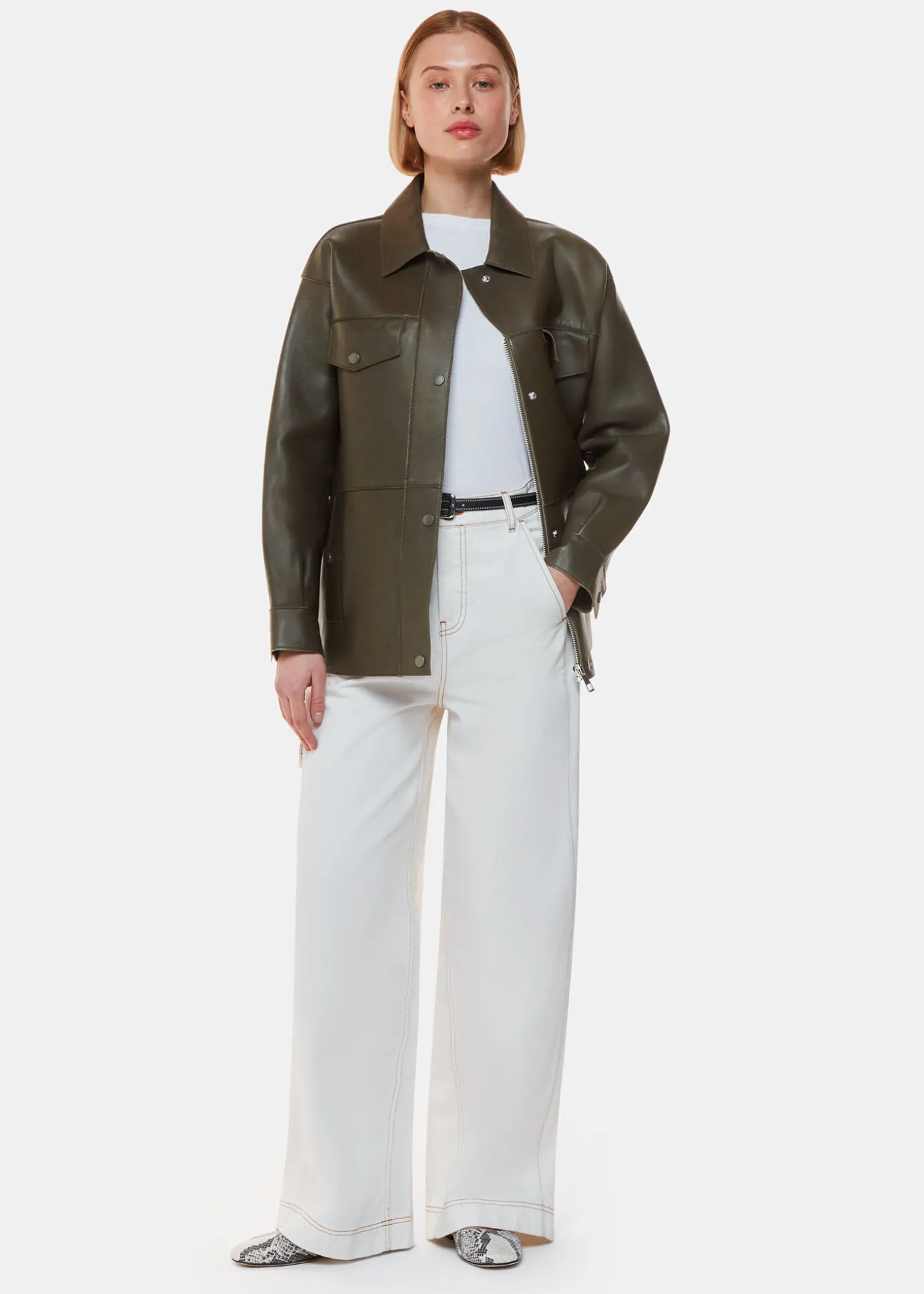 Khaki Clean Bonded Leather Jacket