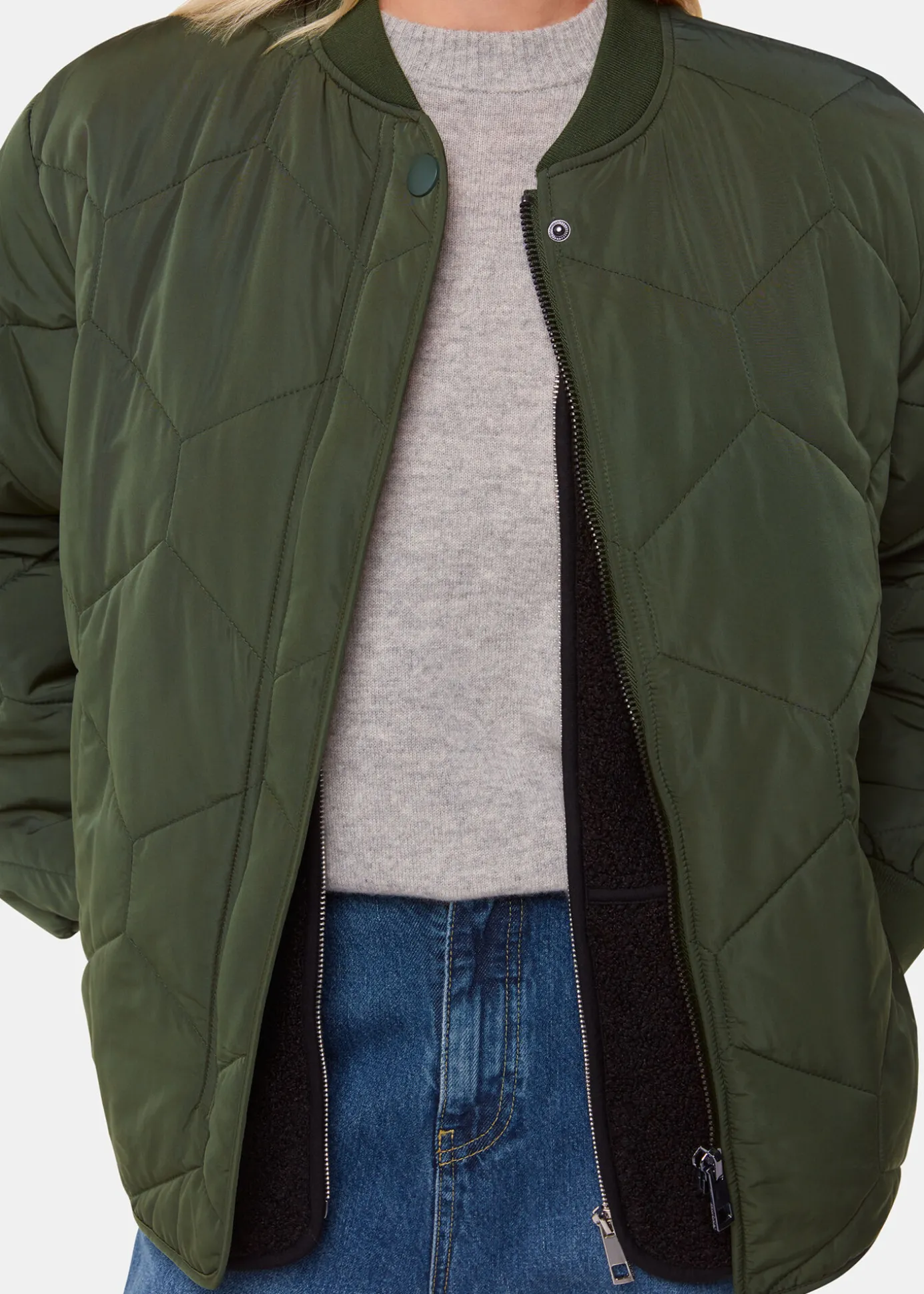 Khaki Ida Short Quilted Coat