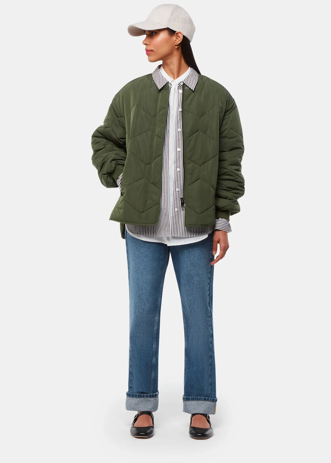 Khaki Ida Short Quilted Coat