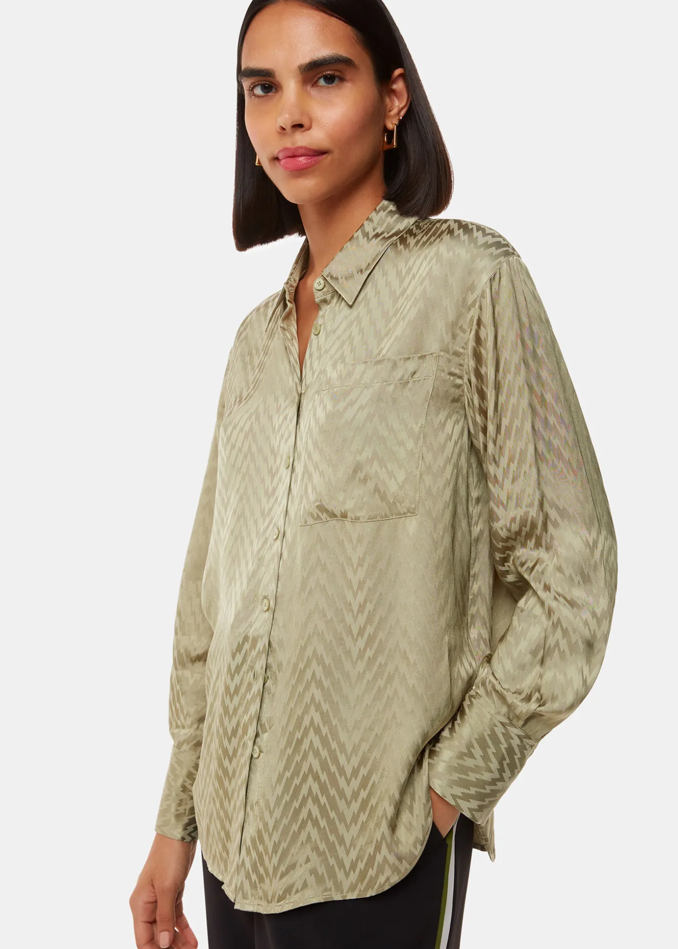 Khaki Jacquard Zig Zag Print Shirt