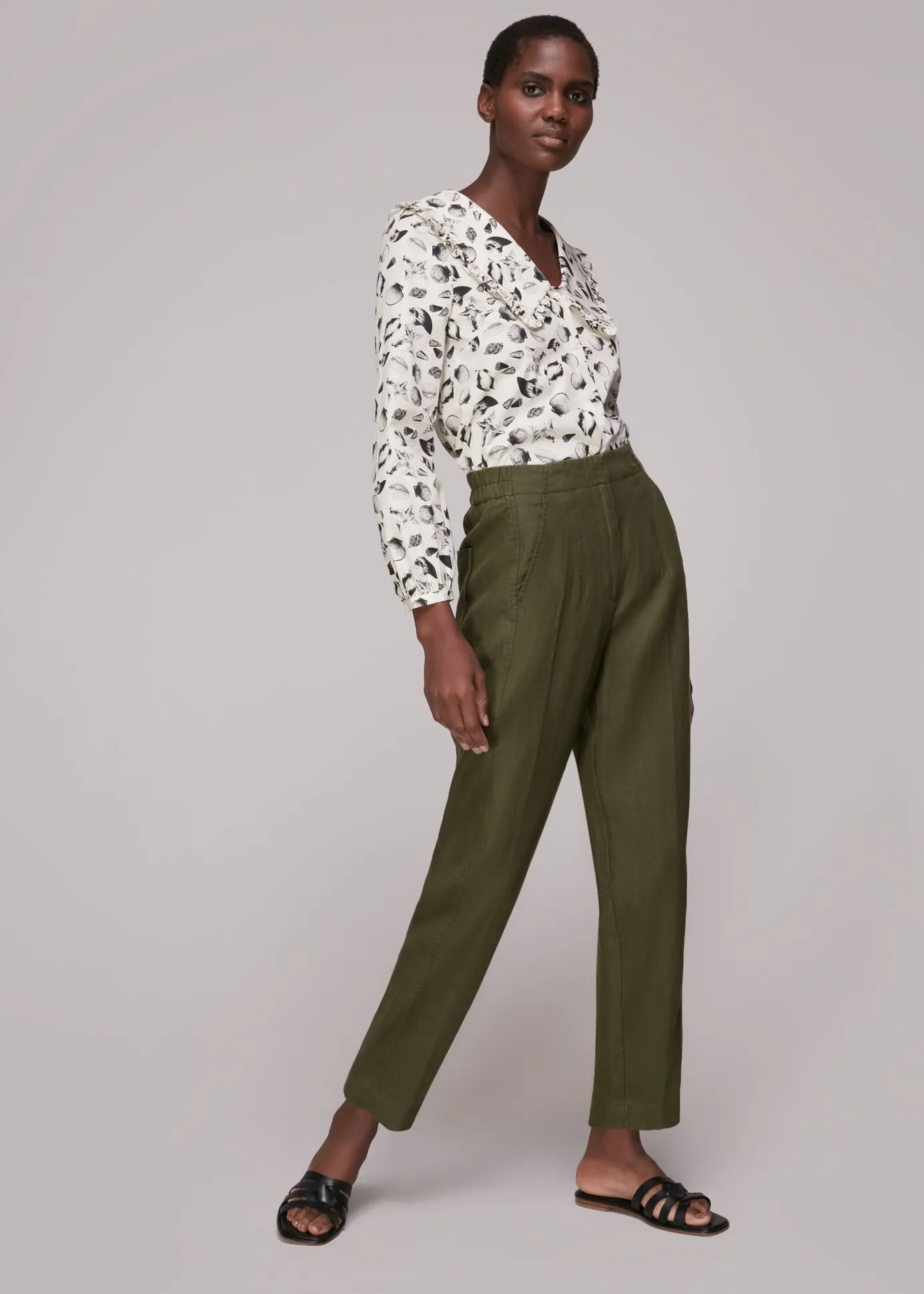 Khaki Linen Barrel Leg Trouser