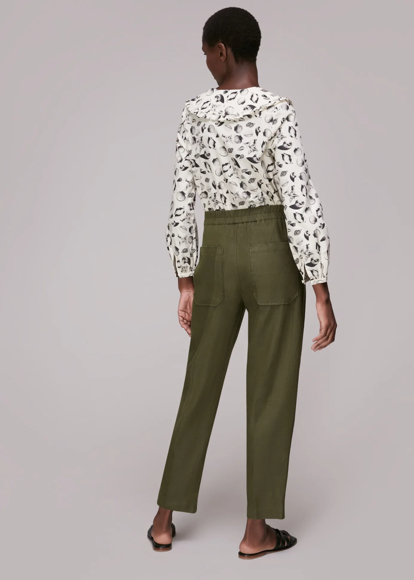 Khaki Linen Barrel Leg Trouser