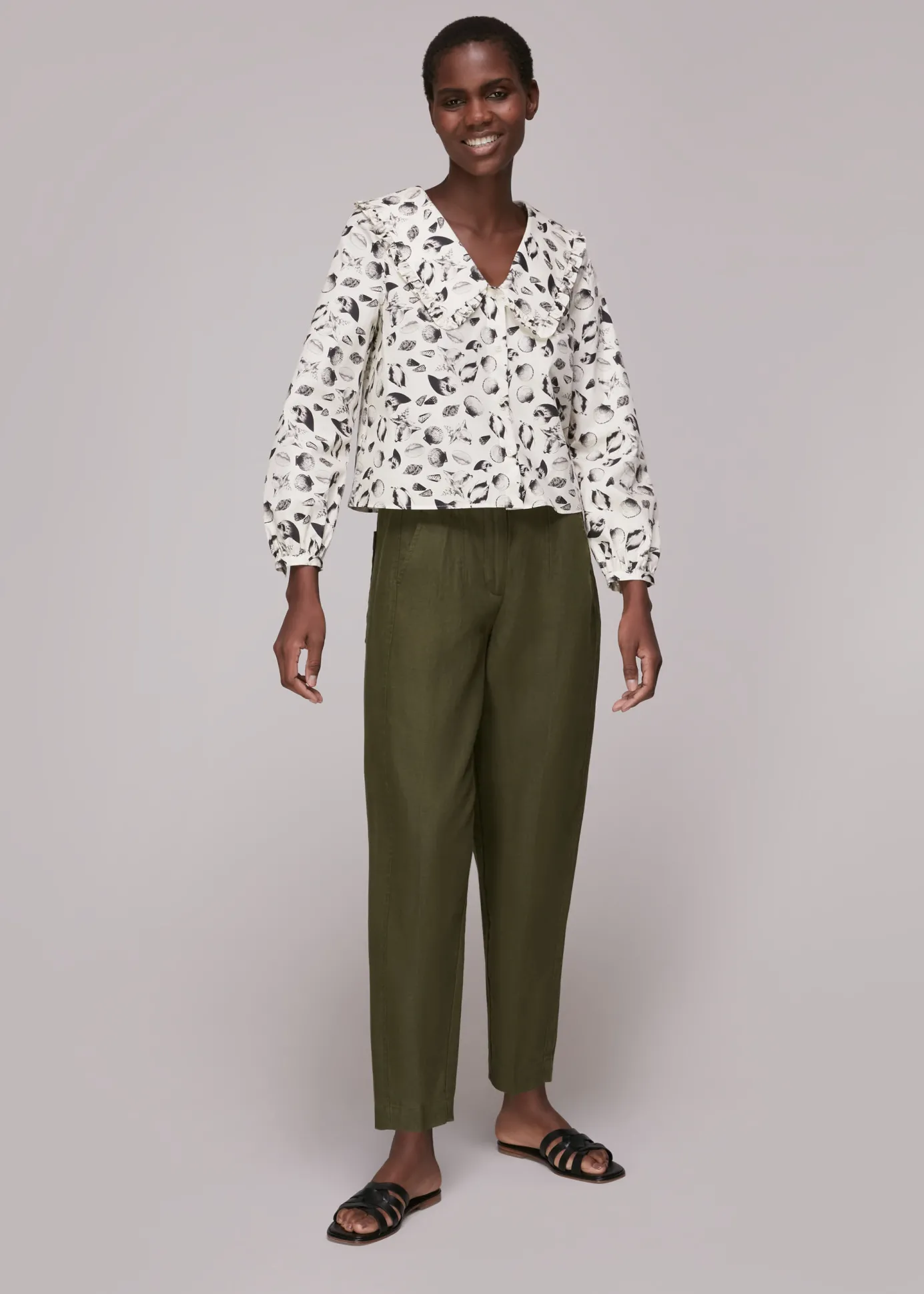 Khaki Linen Barrel Leg Trouser