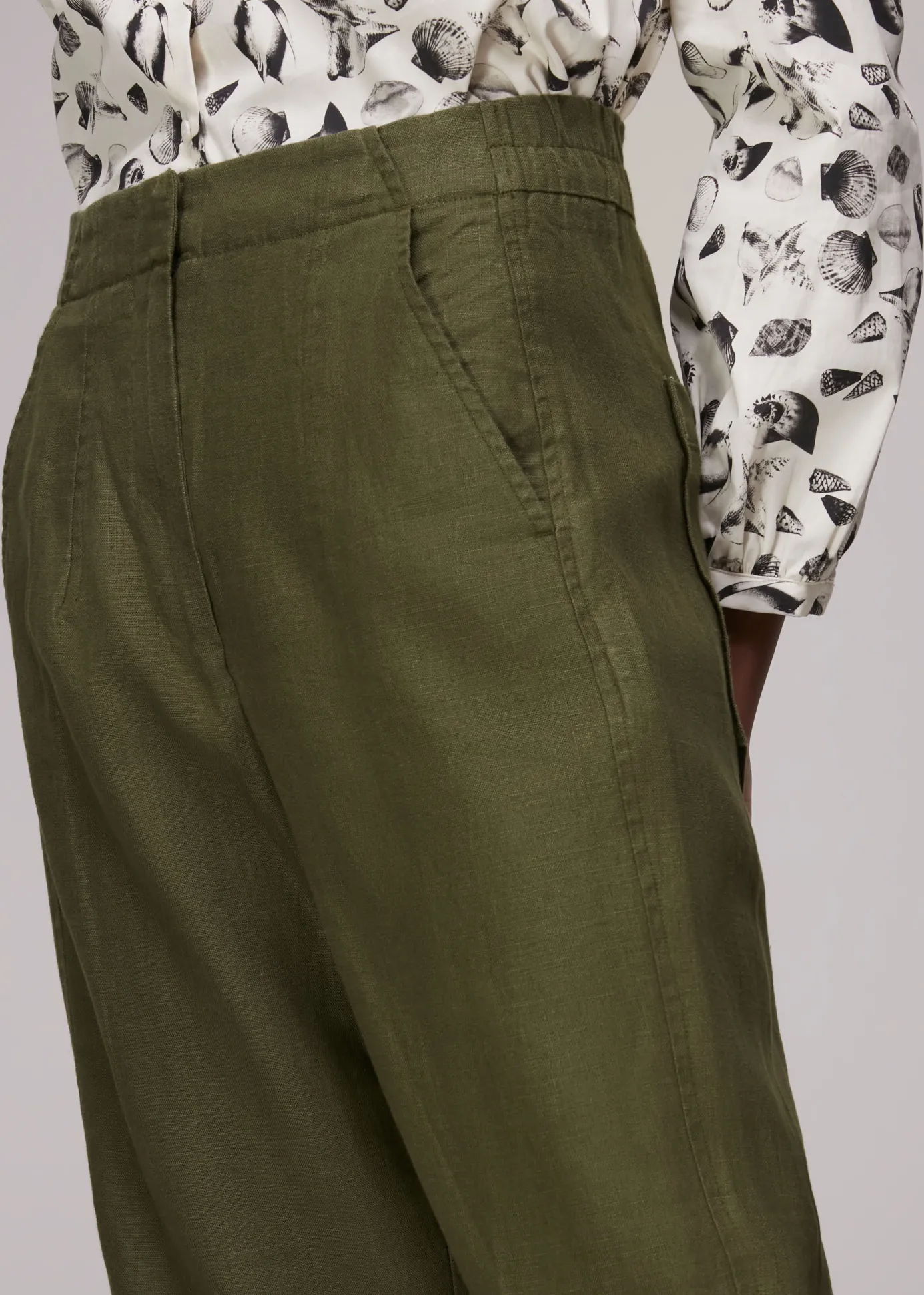 Khaki Linen Barrel Leg Trouser