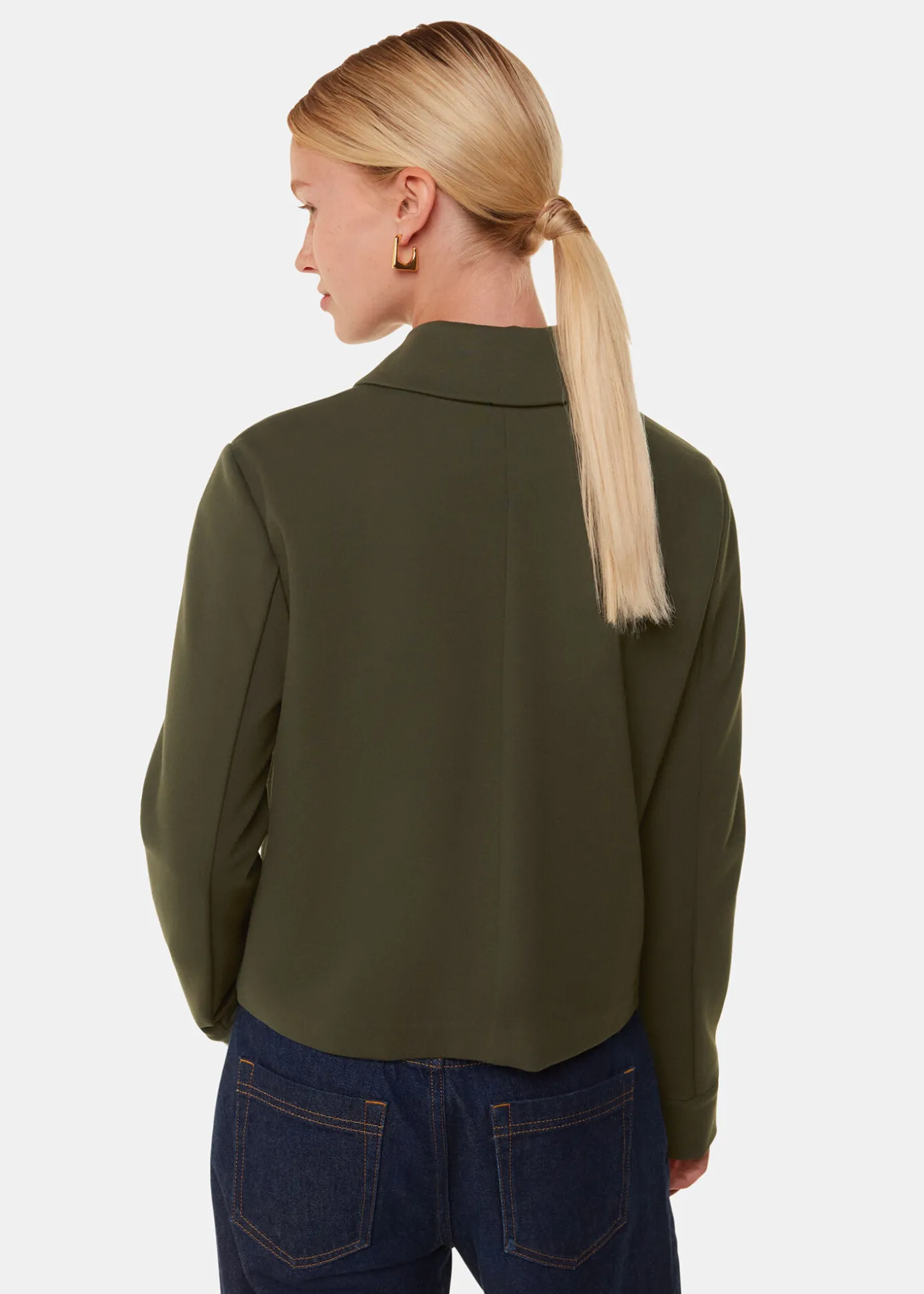 Khaki Marla Ponte Zip Through Jacket