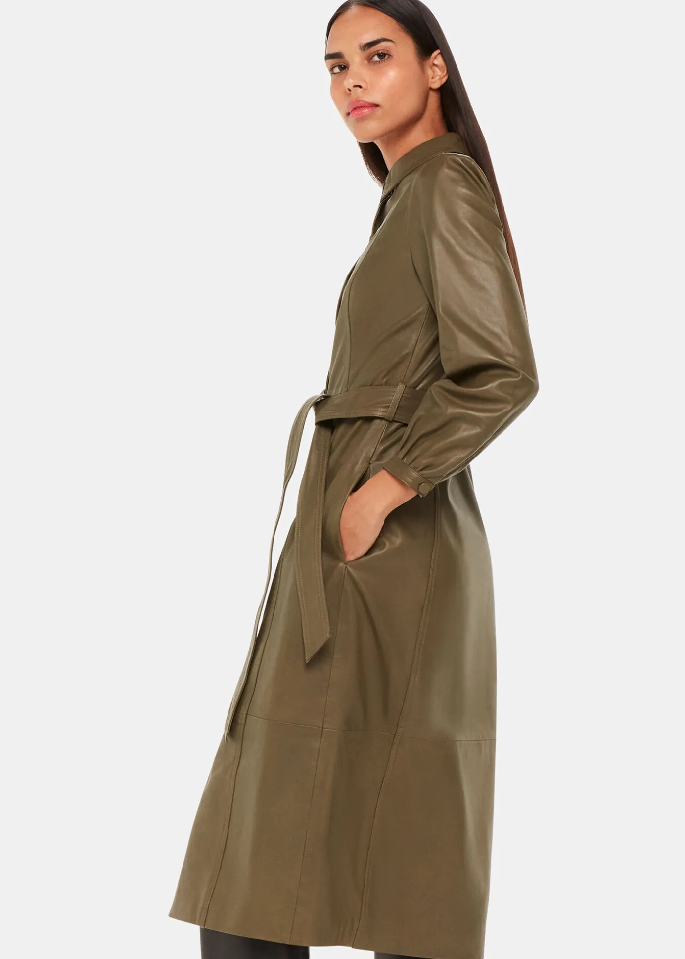 Khaki Phoebe Leather Shirt Dress