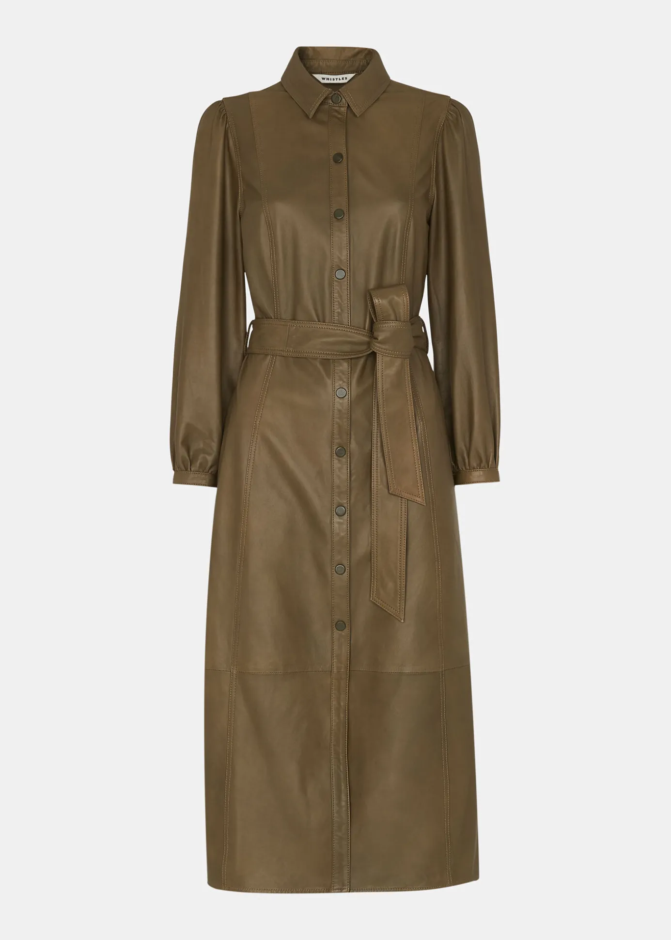 Khaki Phoebe Leather Shirt Dress