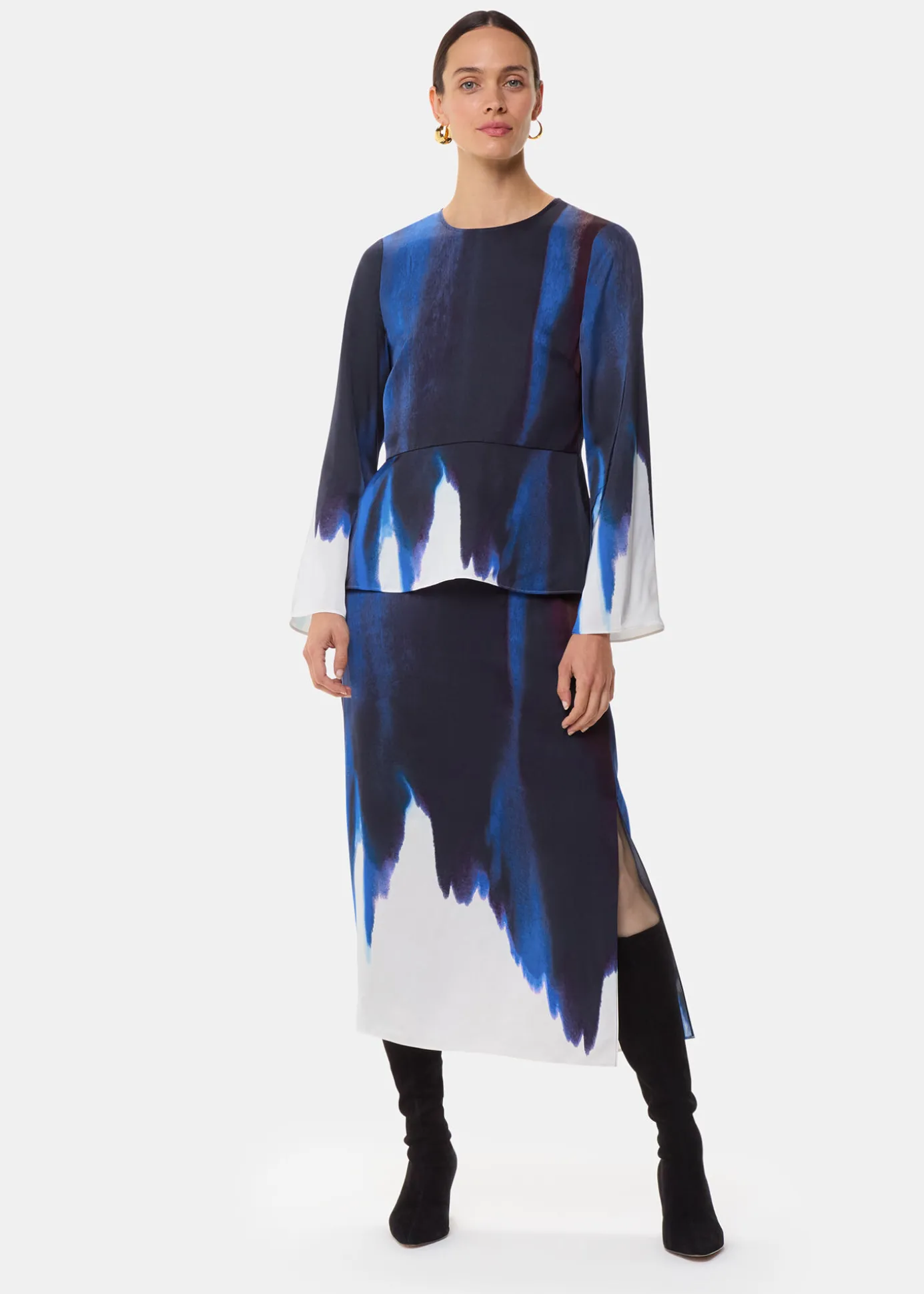 Multicolour Ice Dye Print Midi Skirt