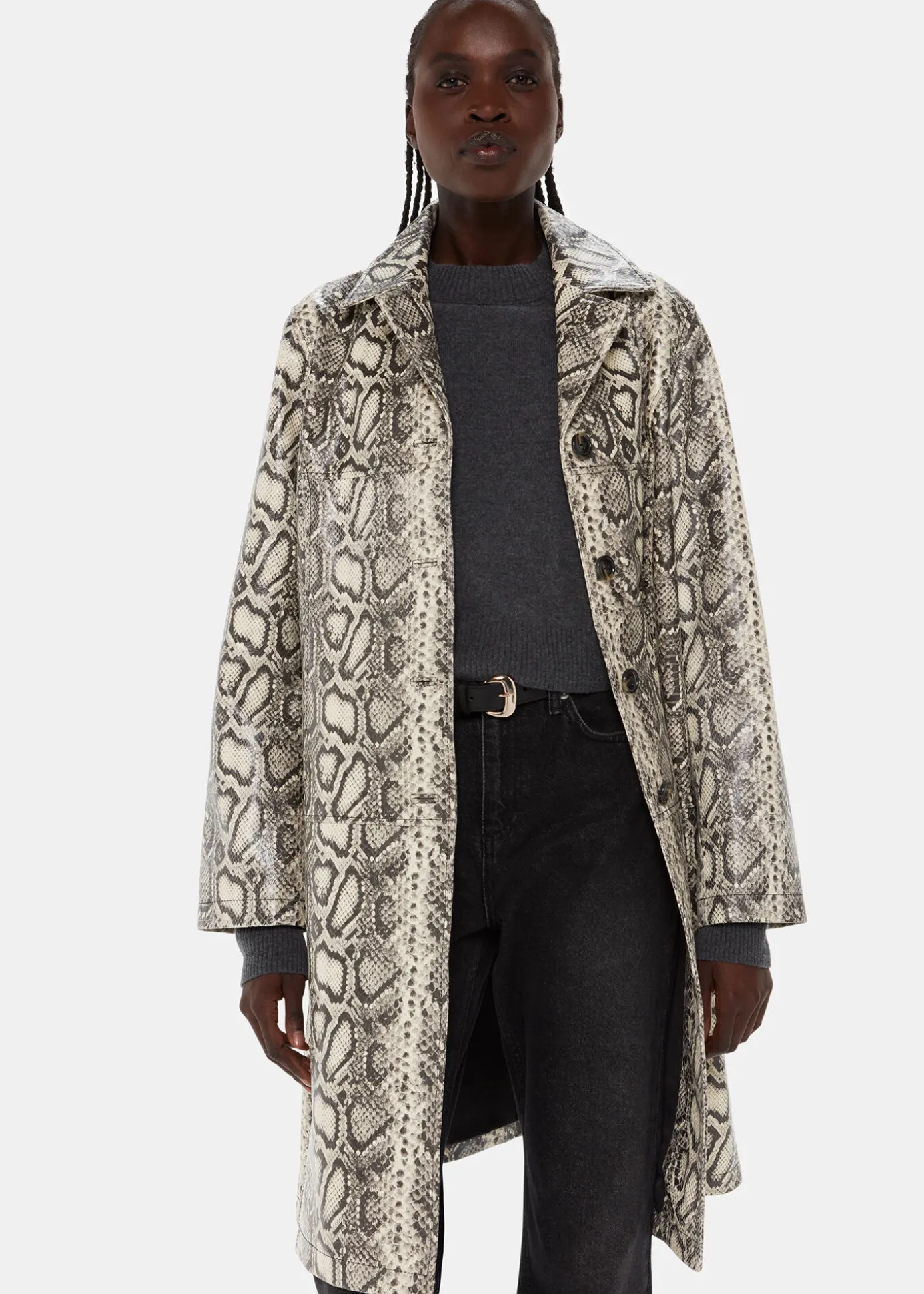 Multicolour Iyana Snake Print Leather Coat