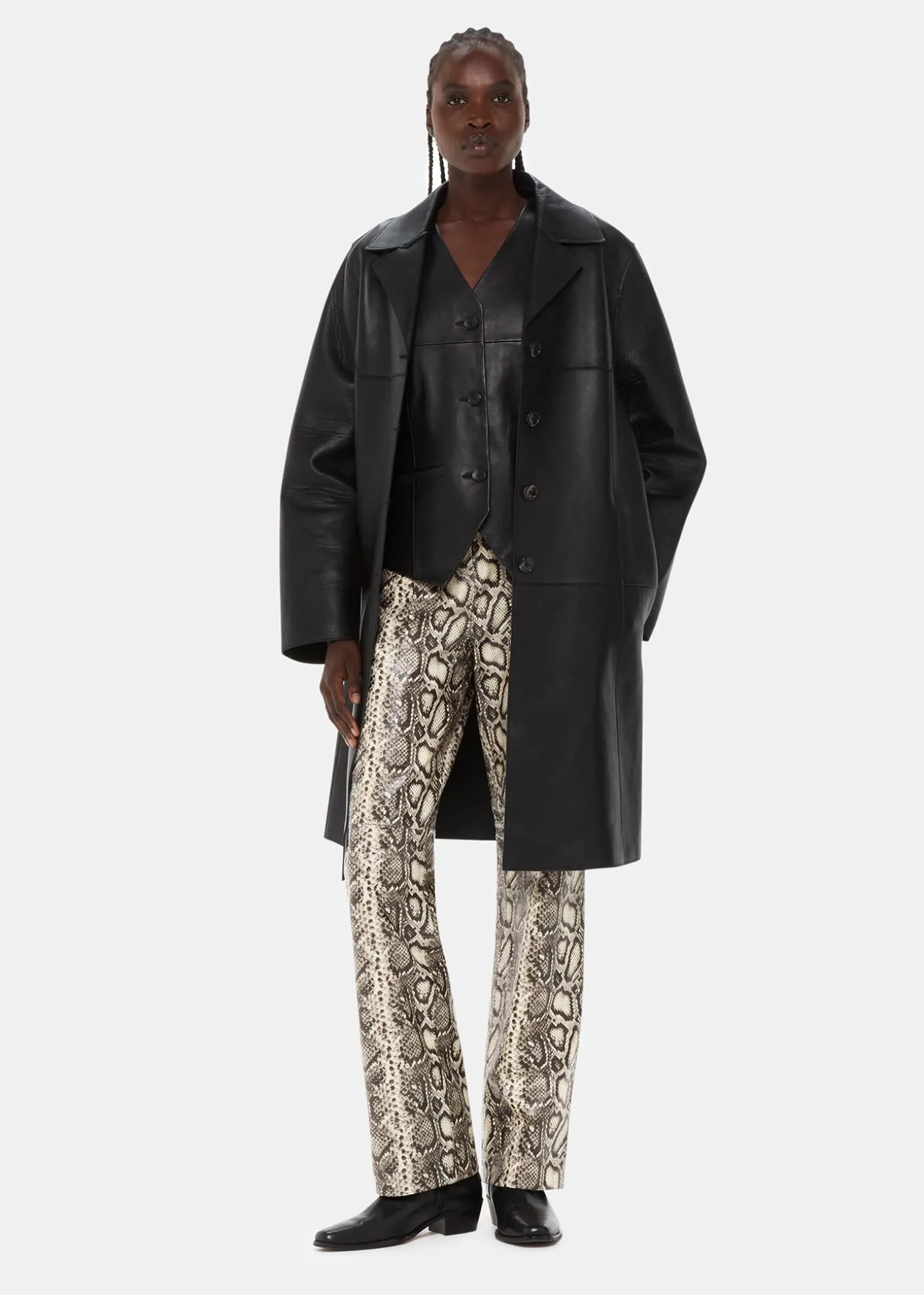 Multicolour Snake Print Leather Trousers