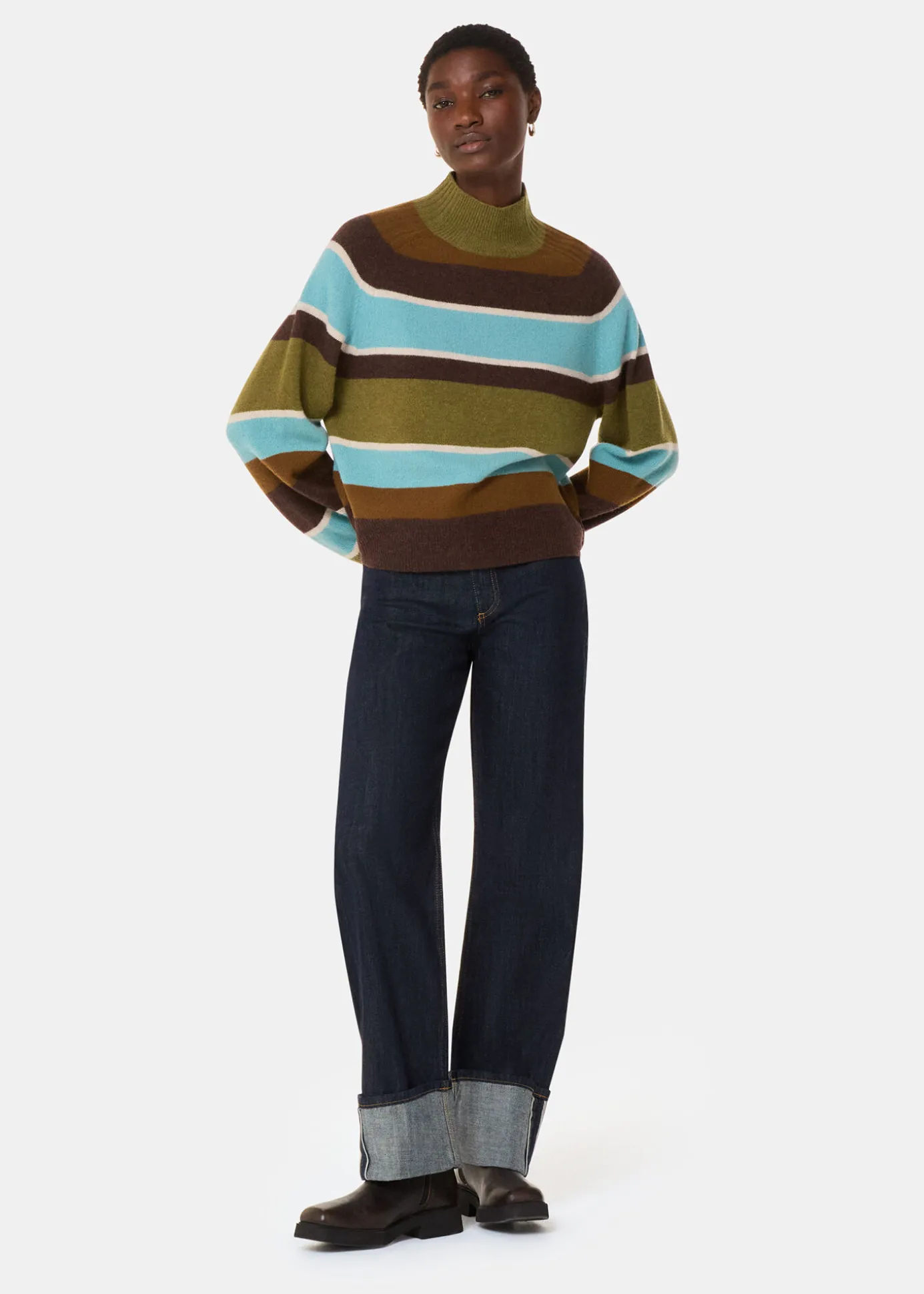 Multicolour Wool Stripe Funnel Neck Knit