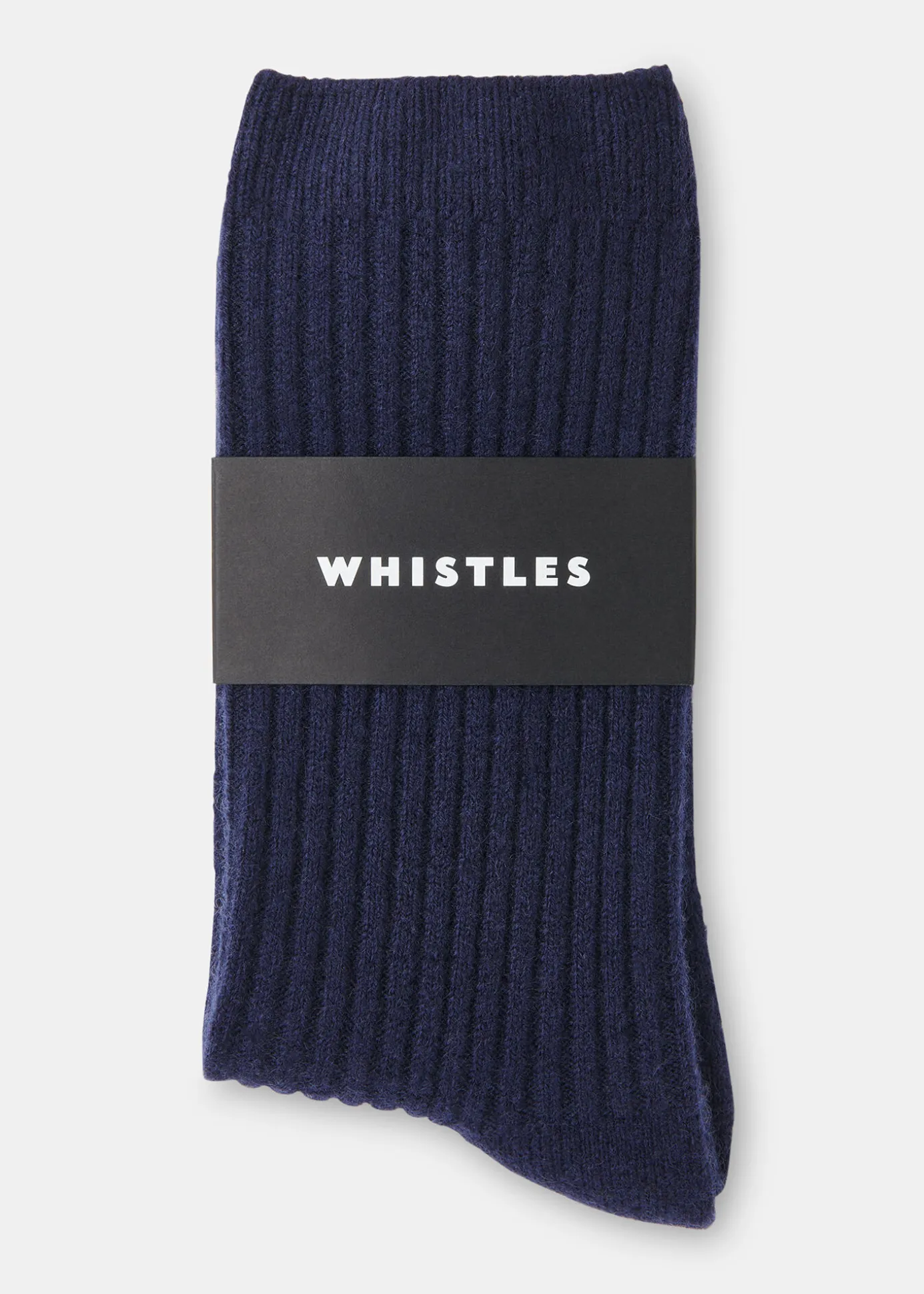 Navy Cashmere Ribbed Socks