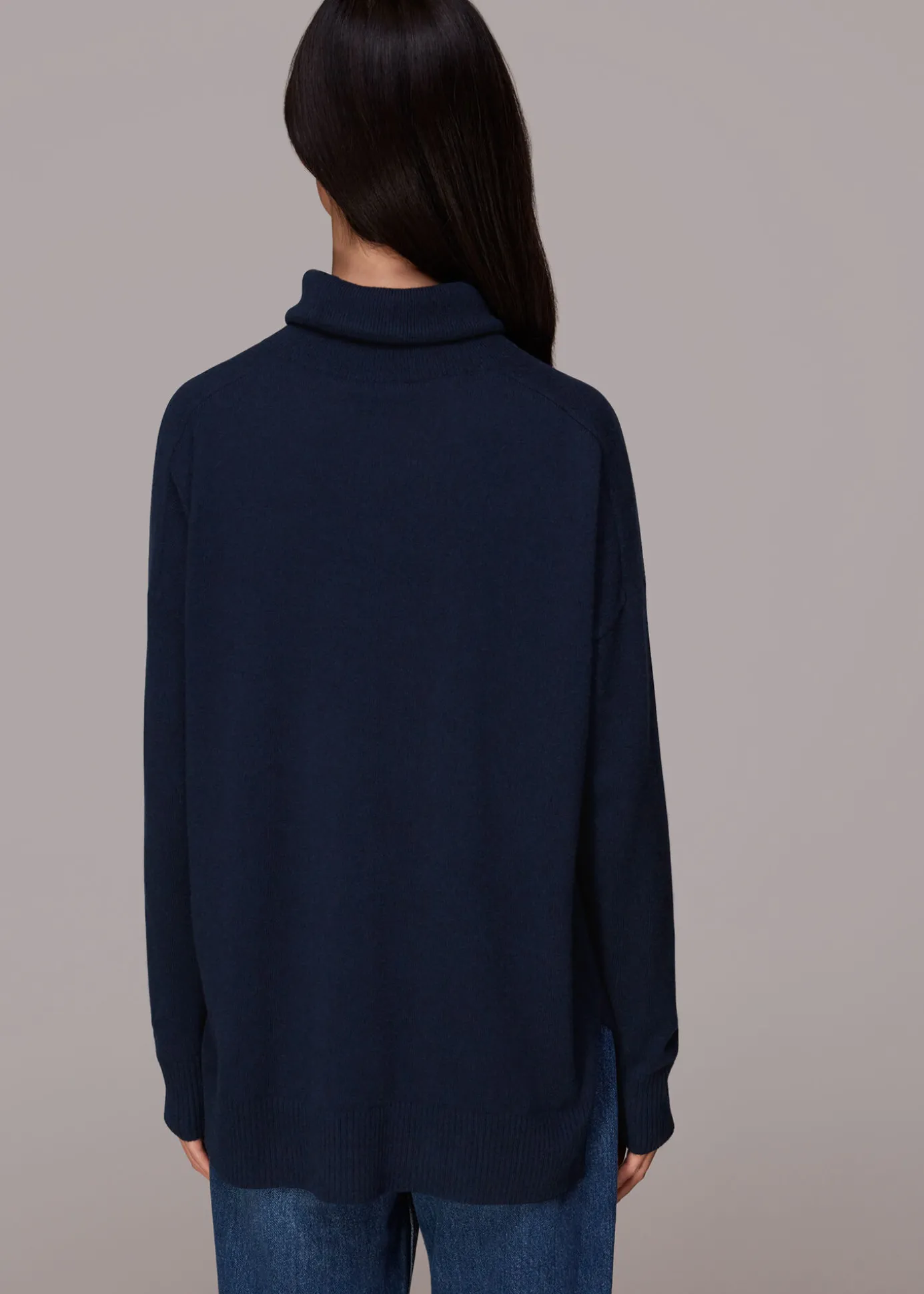 Navy Cashmere Roll Neck Jumper