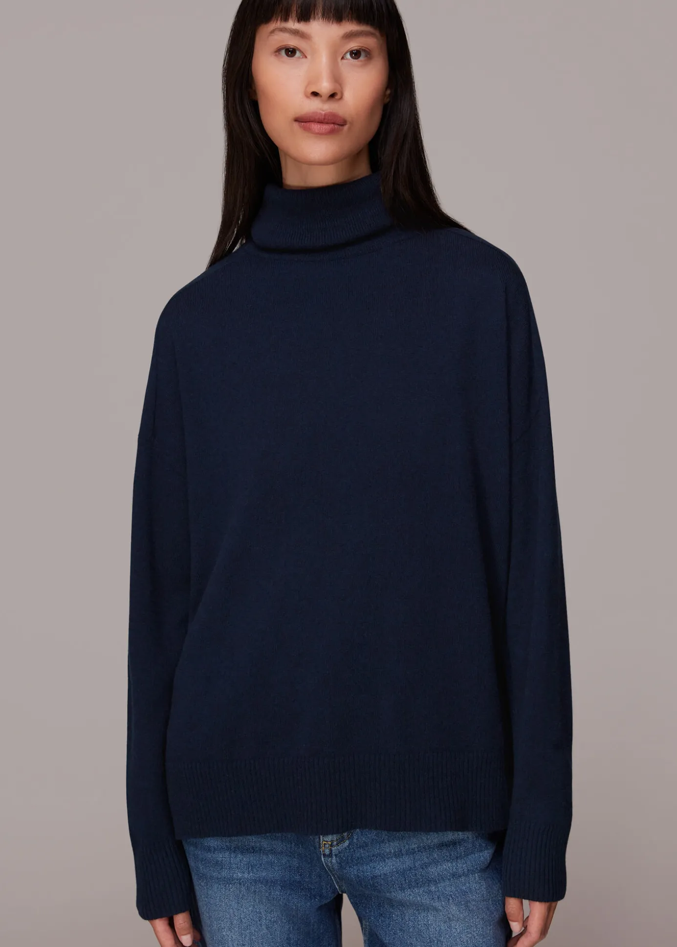 Navy Cashmere Roll Neck Jumper