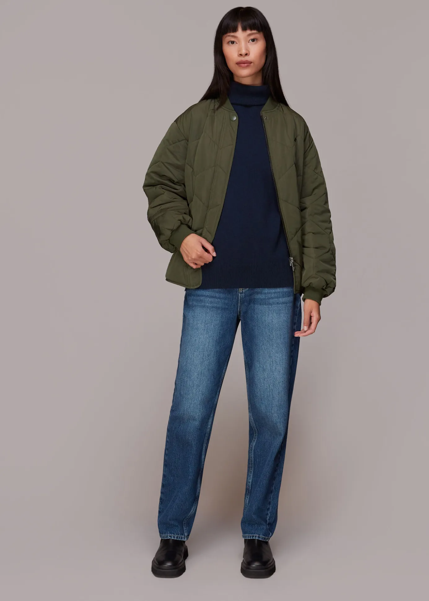 Navy Cashmere Roll Neck Jumper