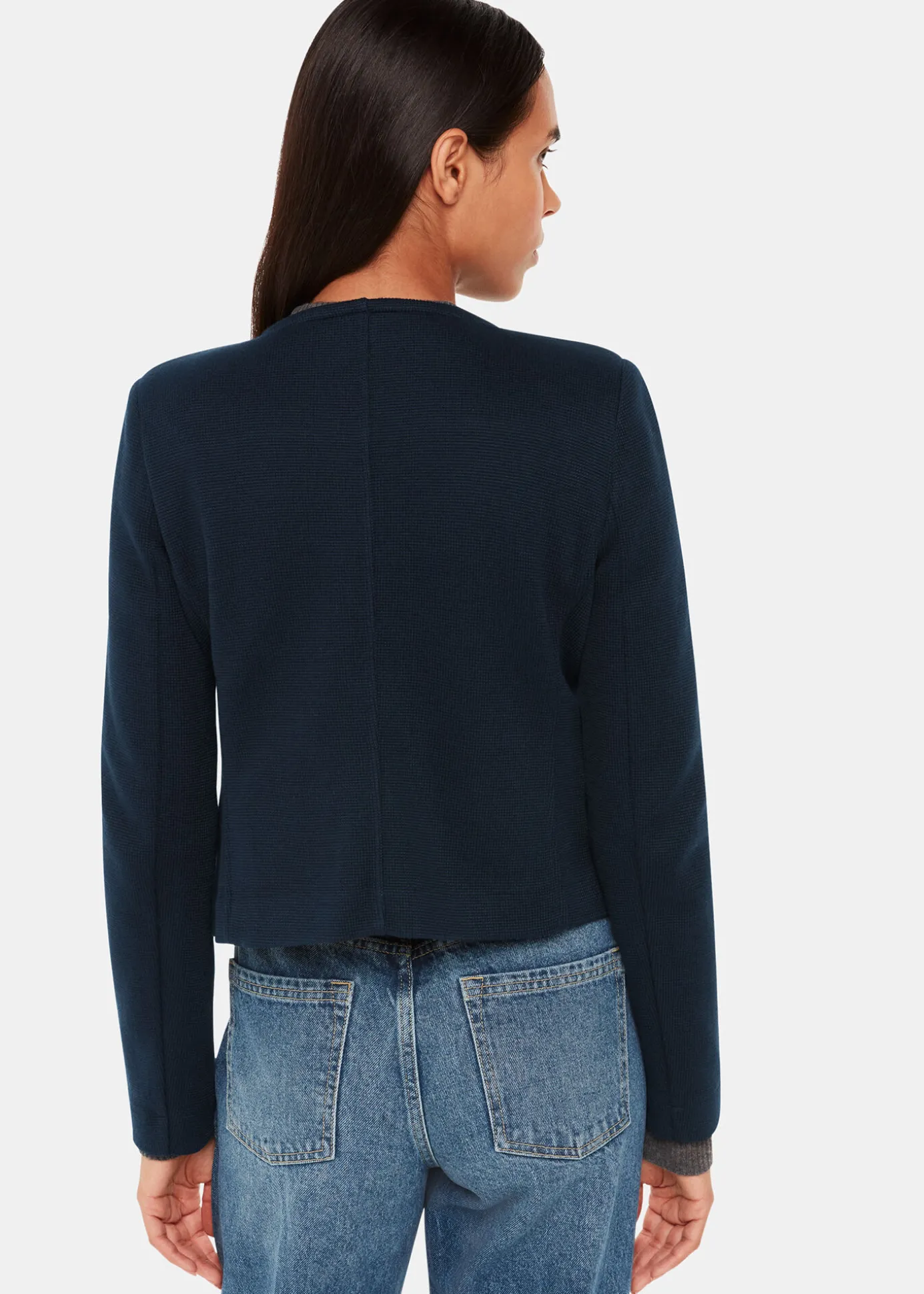 Navy Collarless Jersey Jacket