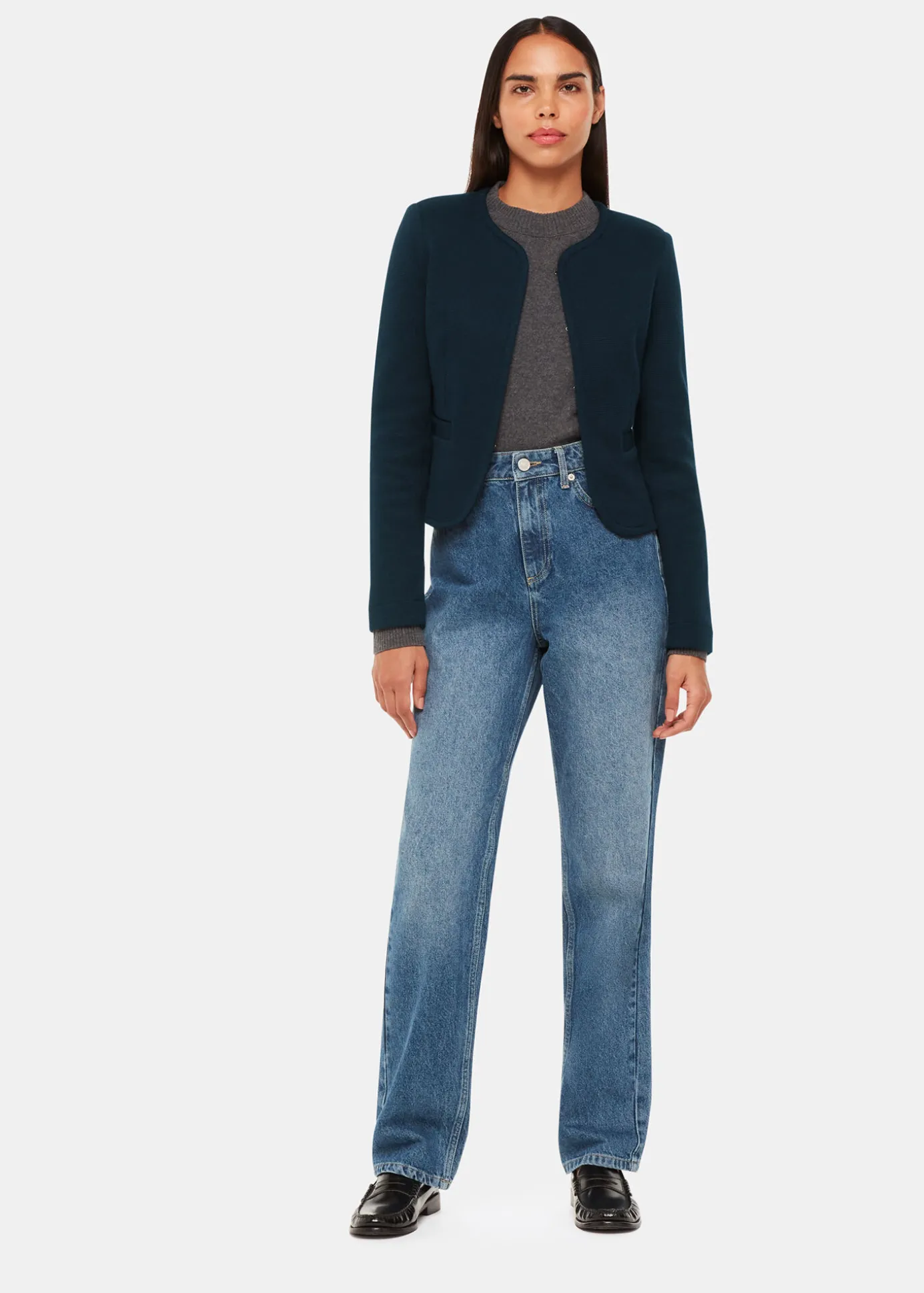 Navy Collarless Jersey Jacket
