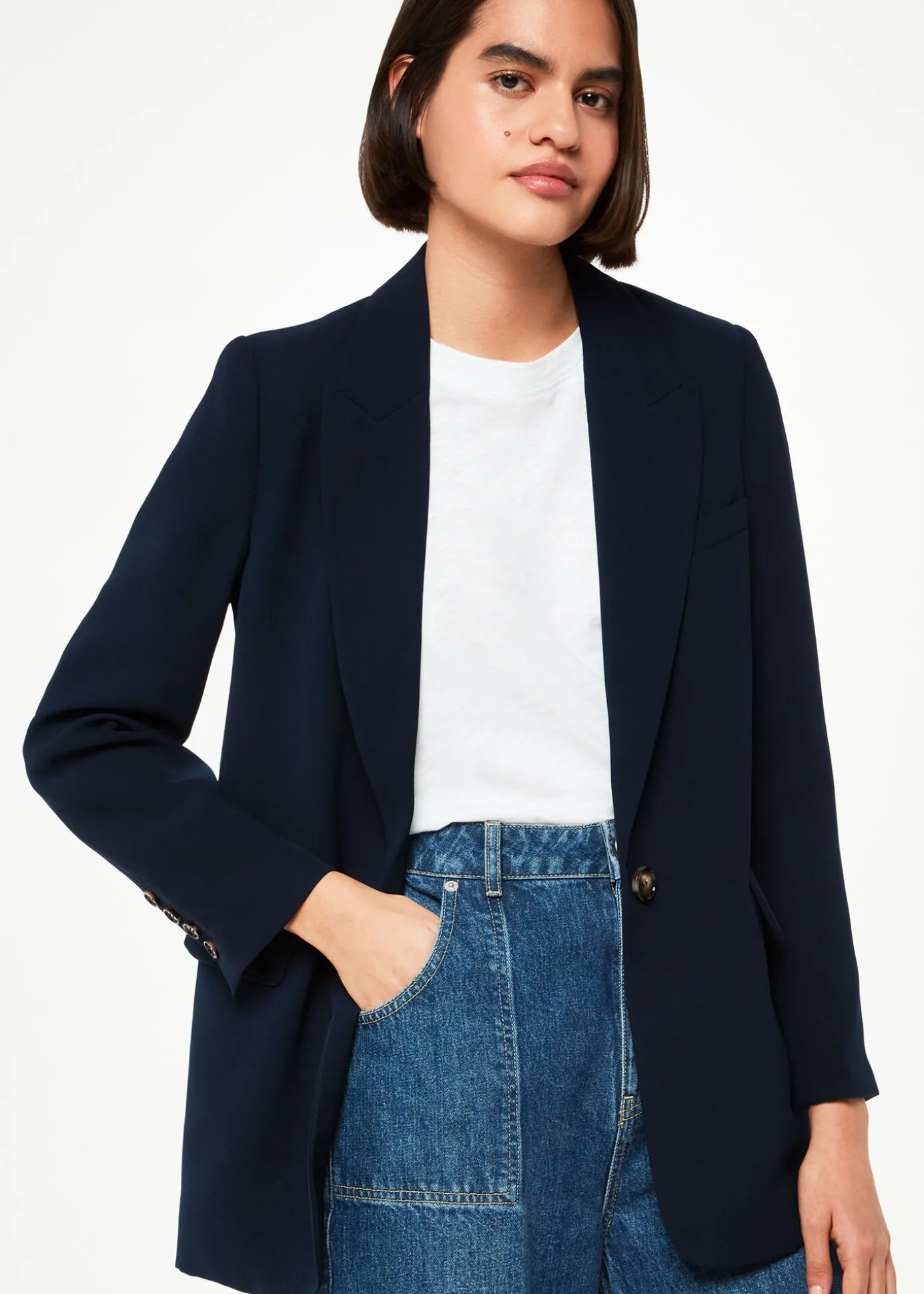 Navy Crepe Boyfriend Blazer