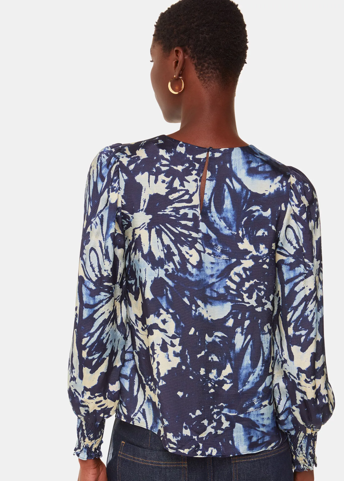 Navy Dazzled Floral Satin Blouse