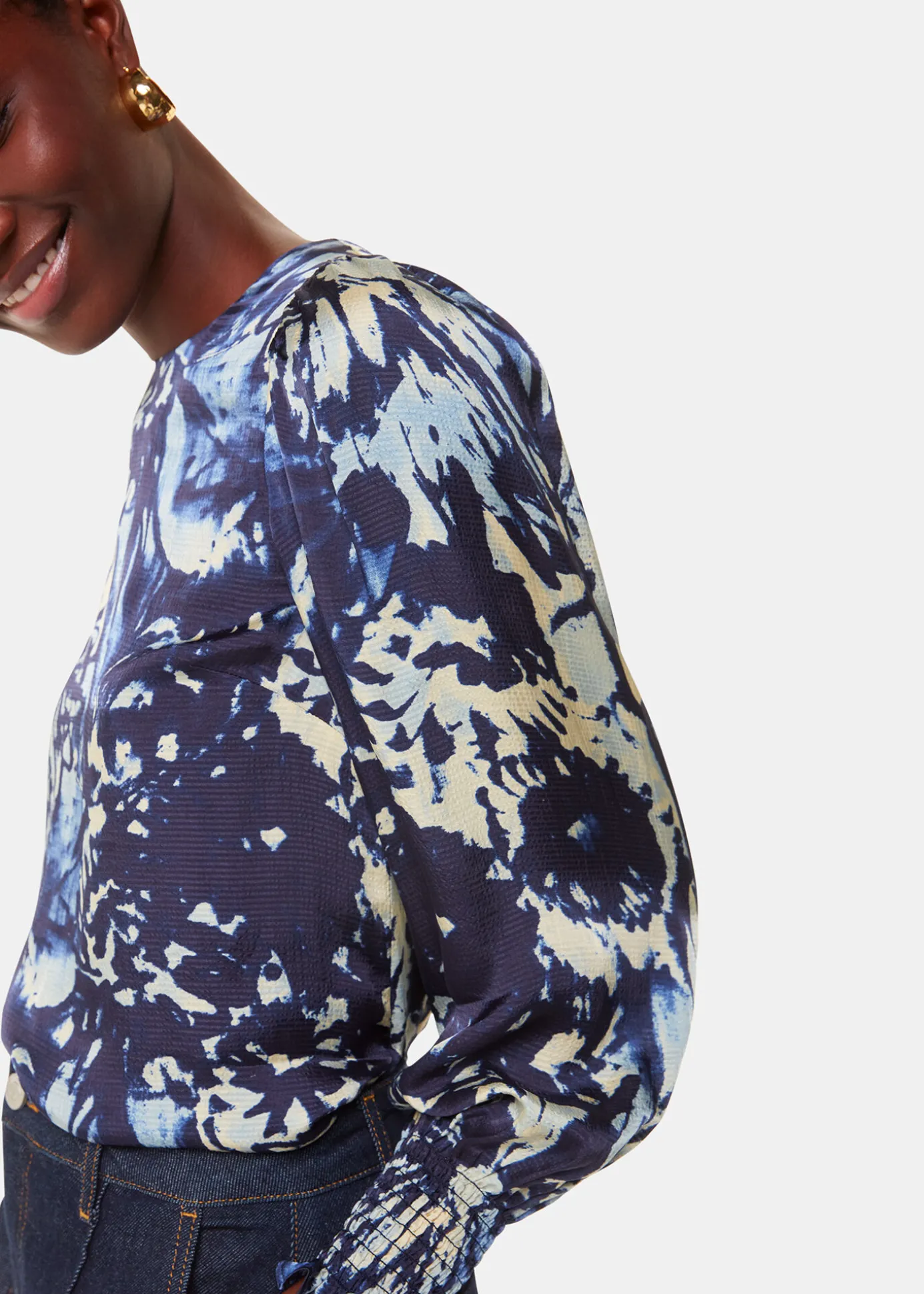 Navy Dazzled Floral Satin Blouse