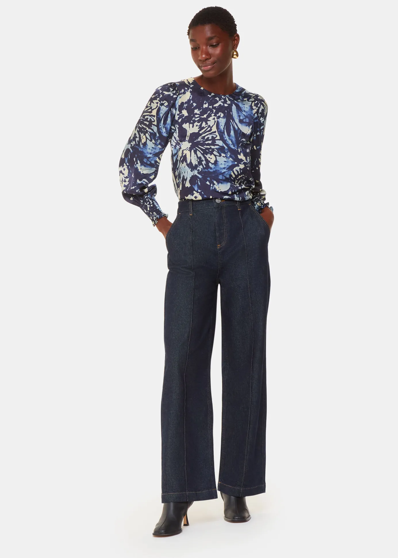 Navy Dazzled Floral Satin Blouse