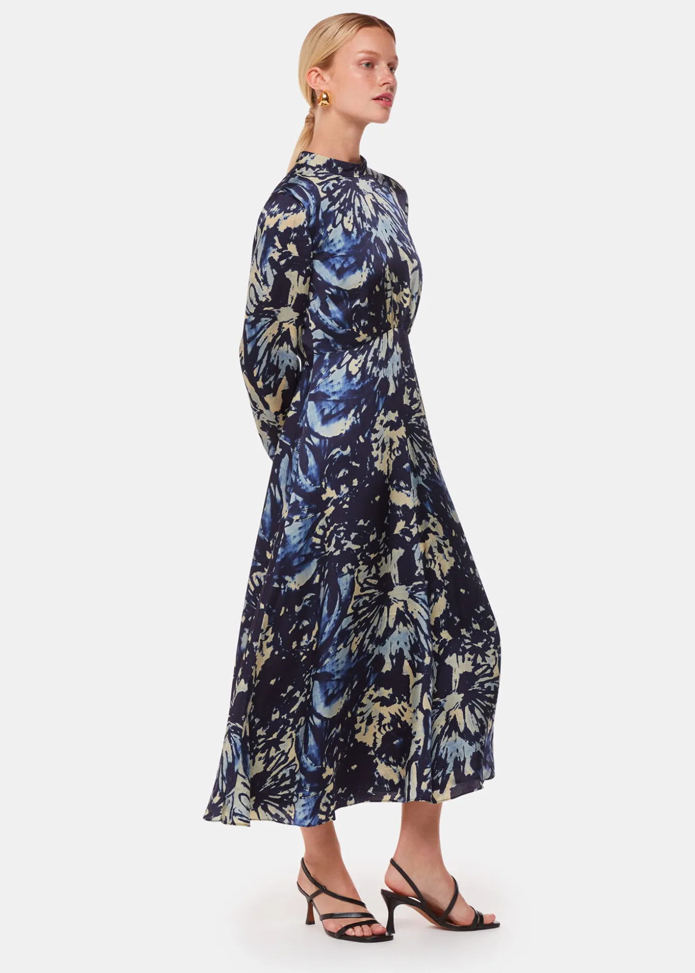 Navy Dazzled Floral Satin Dress