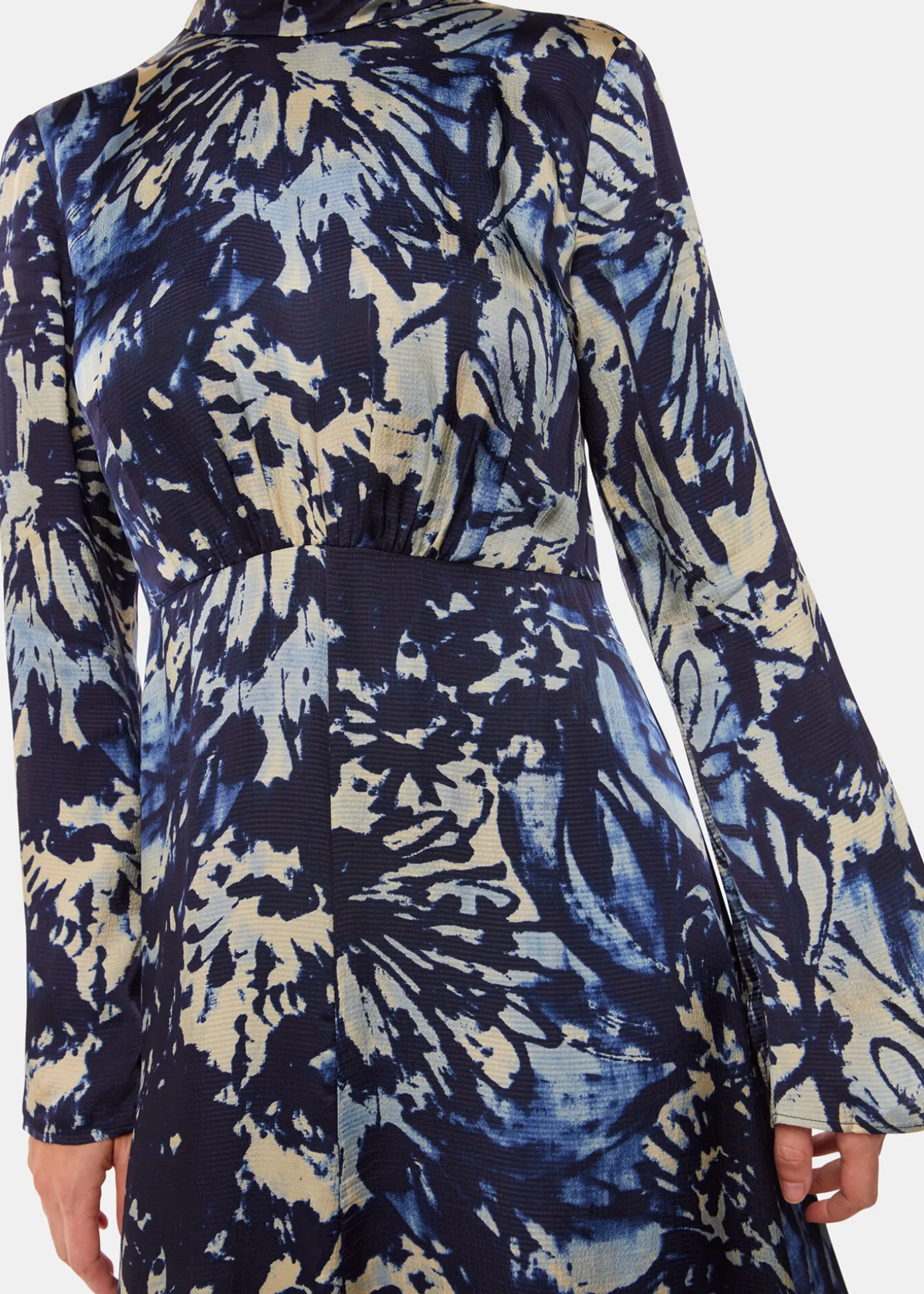 Navy Dazzled Floral Satin Dress