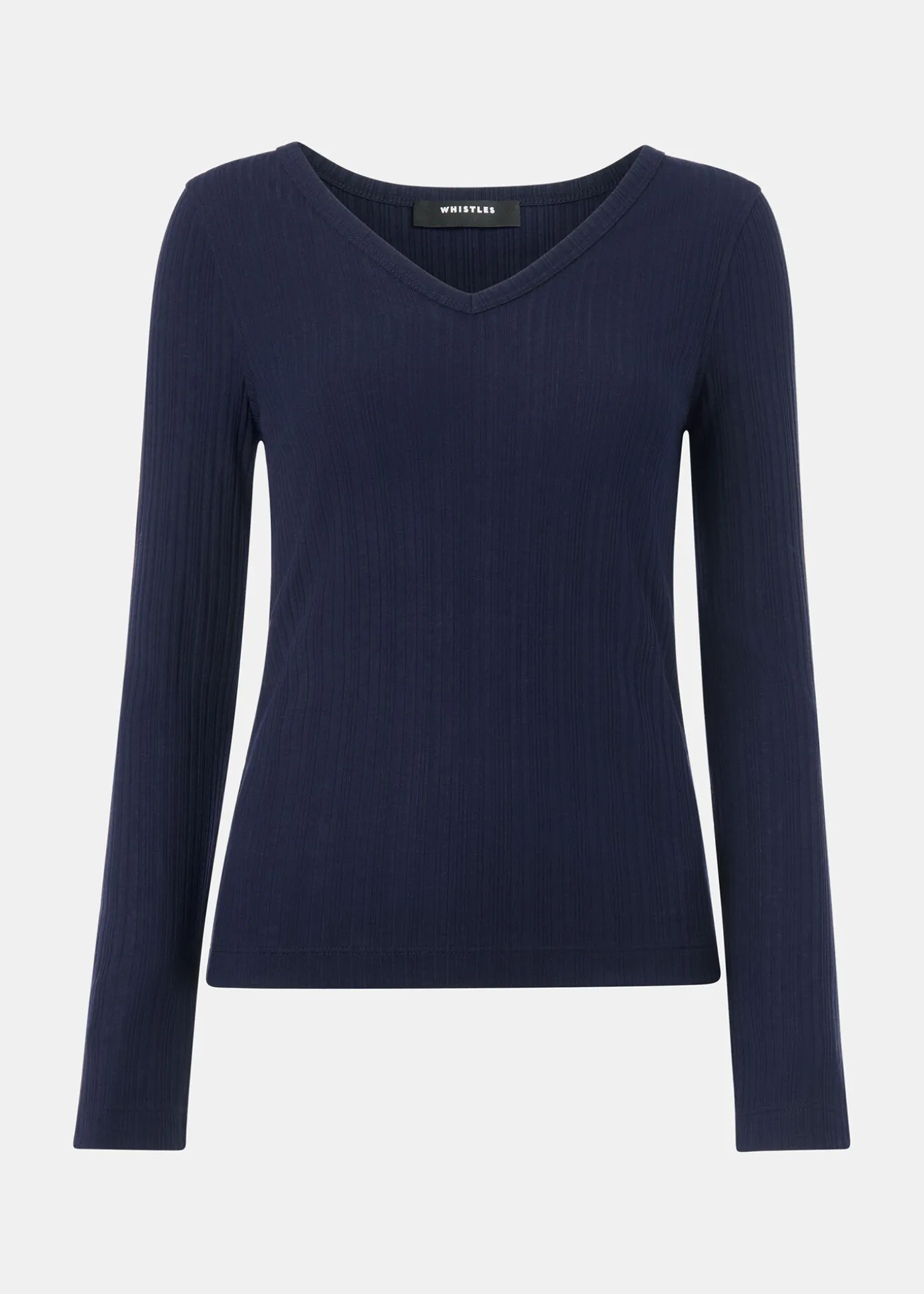 Navy Diagonal Rib V Neck Top