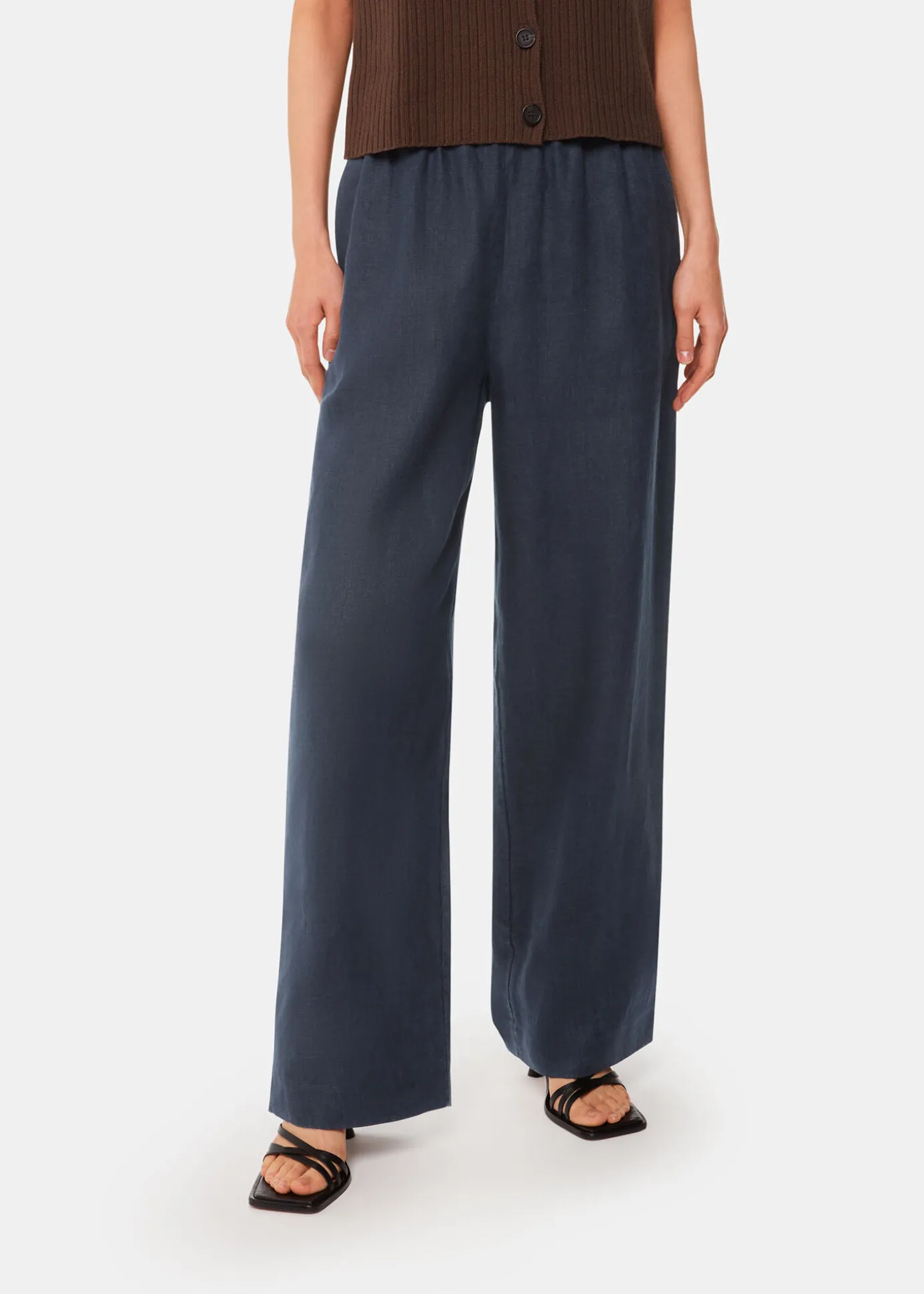 Navy Elasticated Linen Trouser